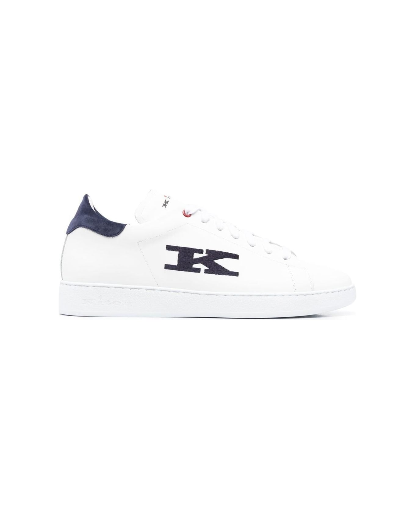 Kiton White And Blue Sneakers With Logo And Contrasting Stitching In Leather Man - White