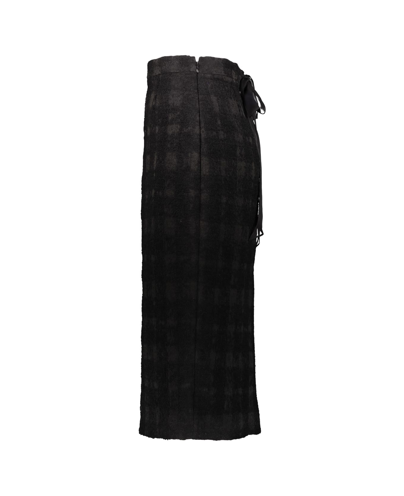 Rochas Pencil Skirt In Solid Check Boucle - Black スカート