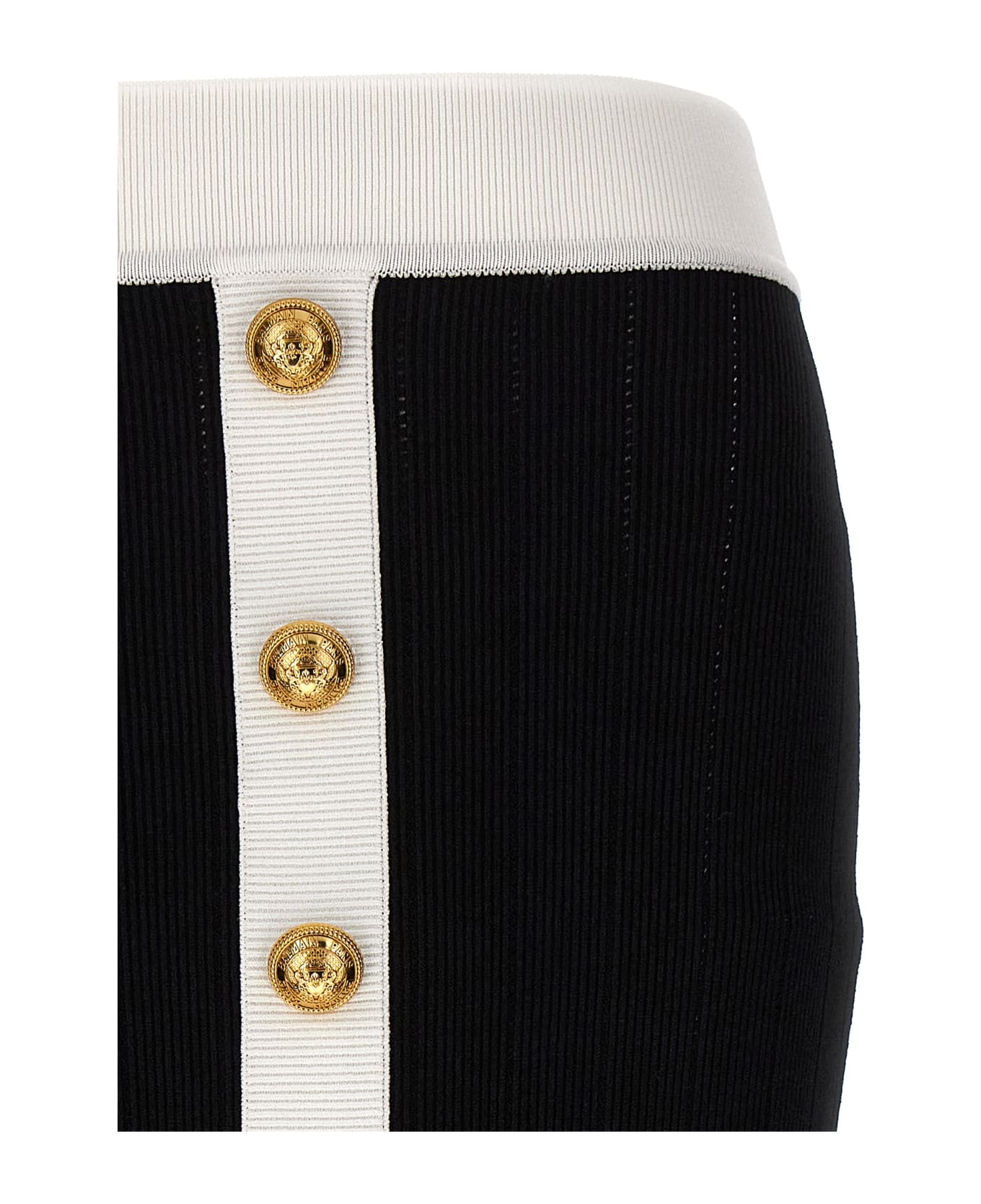 Balmain Logo Button Midi Skirt - Eab Noir Blanc