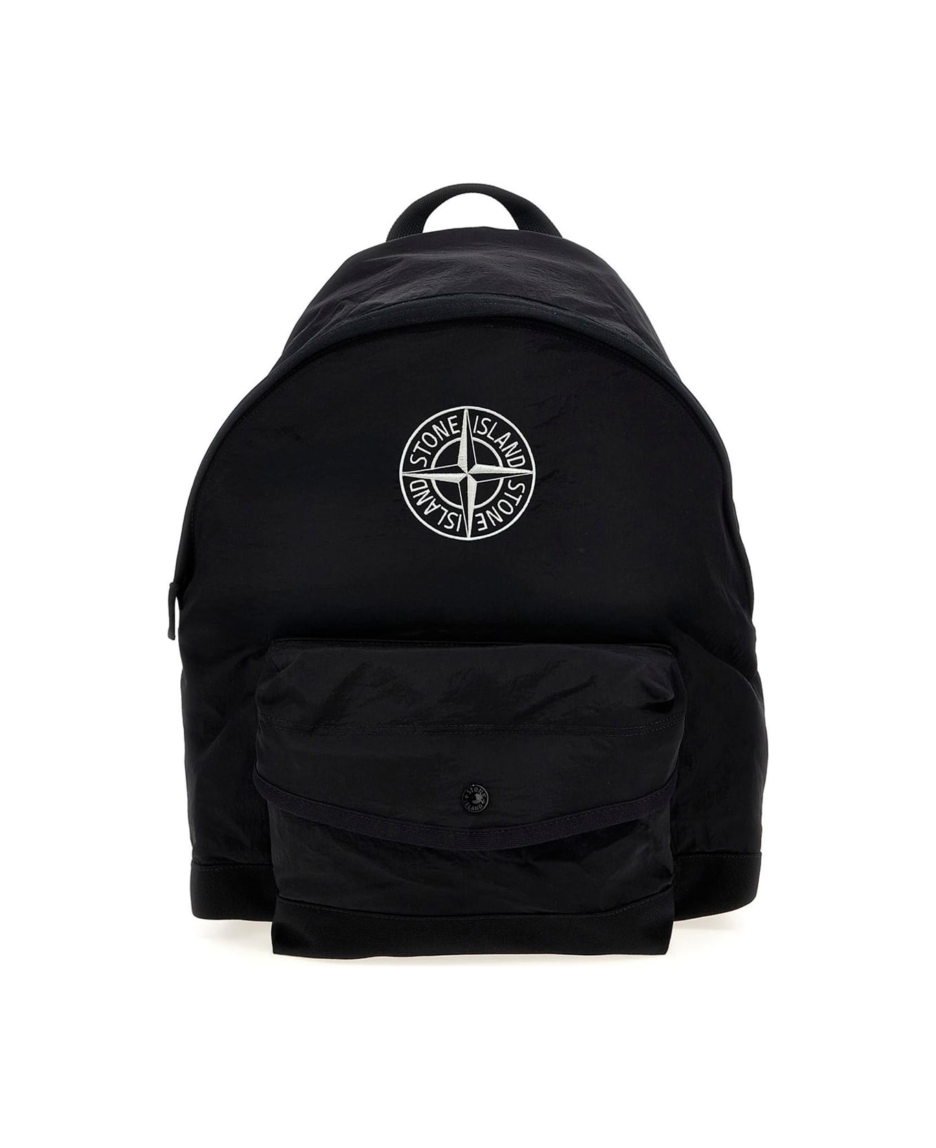 Stone Island Junior Black Backpack With Embroidered Compass Logo On The Front In Fabric Boy - Black