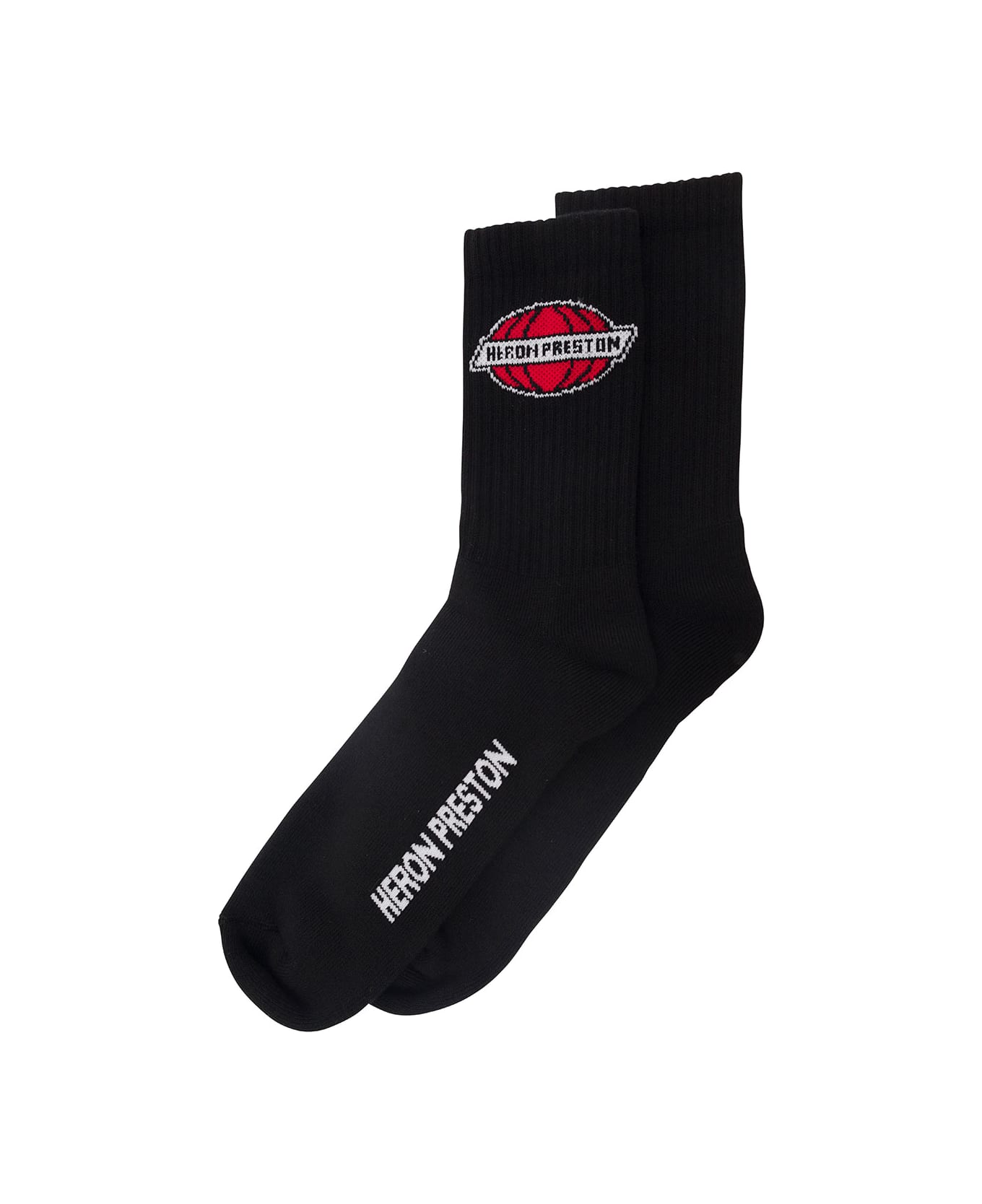 HERON PRESTON Long Black Socks With Logo In Cotton Blend Man - Black