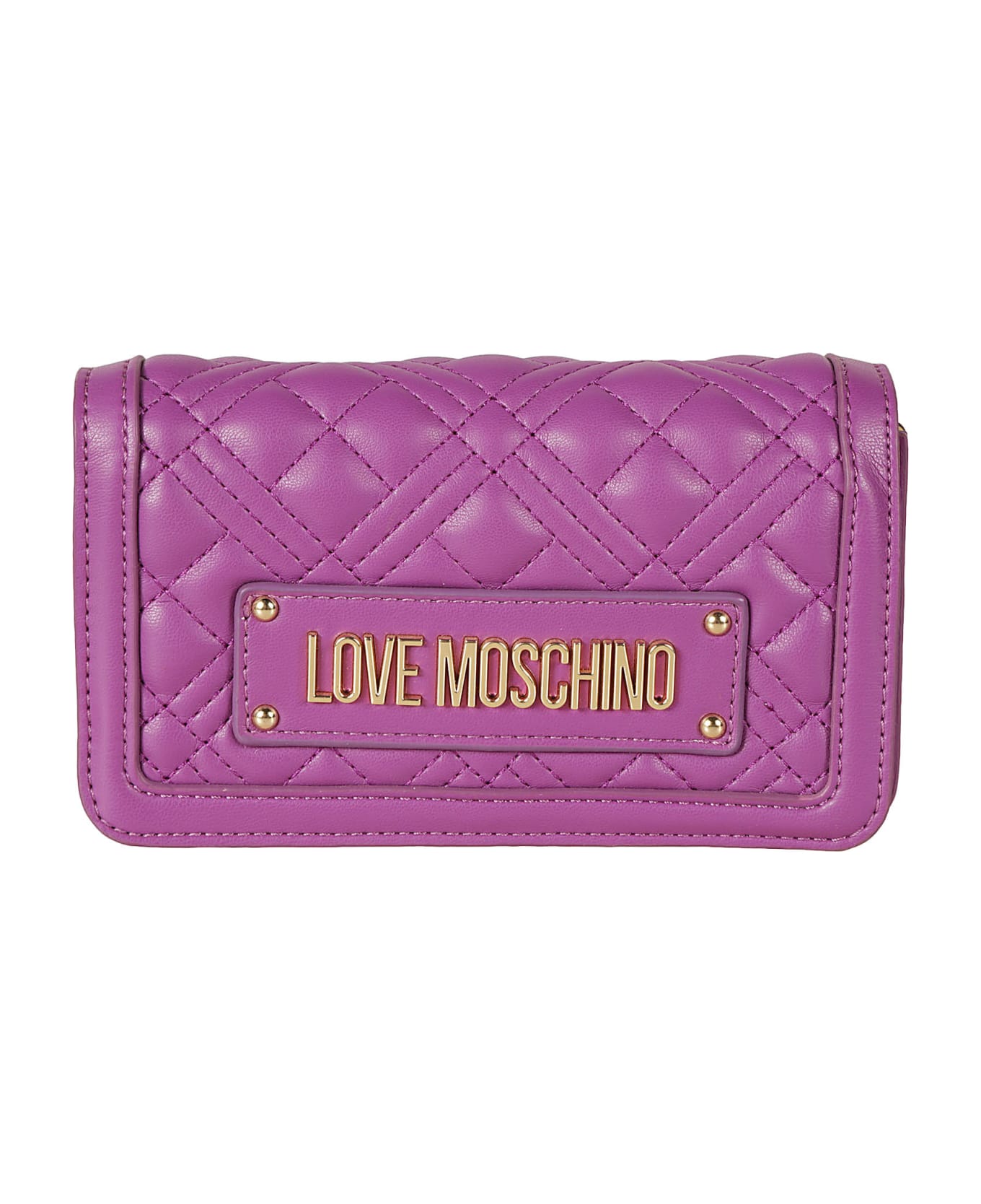 Love Moschino Logo Plaque Quilted Shoulder Bag - Purple クラッチバッグ