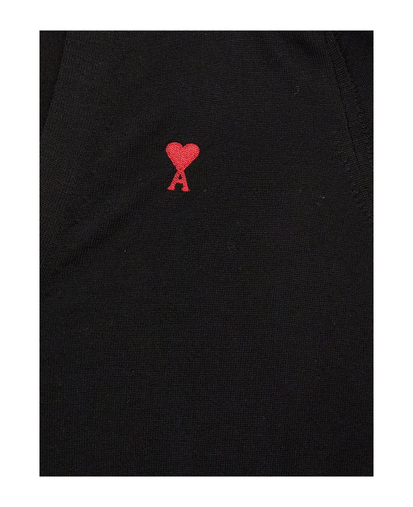 Ami Alexandre Mattiussi Paris De Coeur Logo Embroidered Buttoned Cardigan - Black