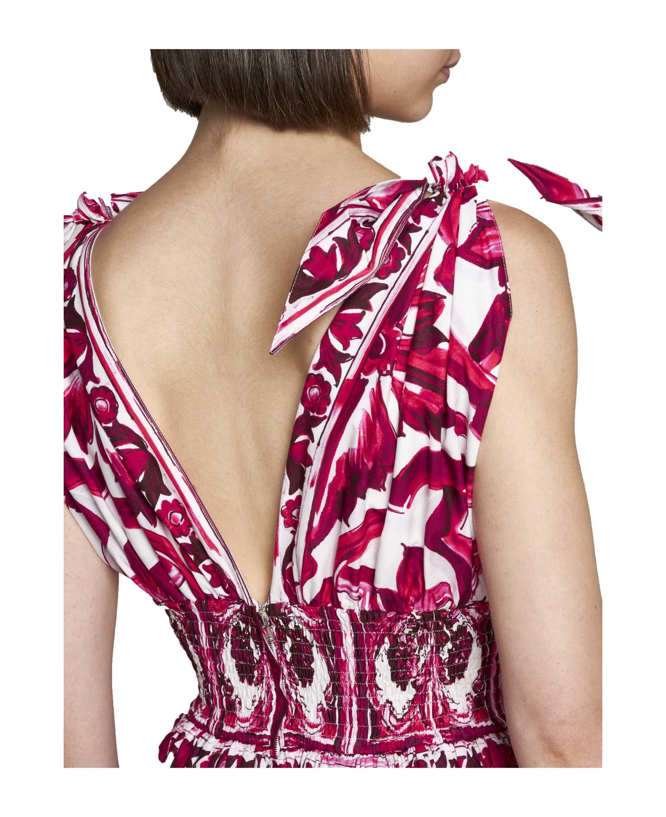 Dolce & Gabbana Majolica Print Cotton Maxi Dress - Tris maioliche fuxia