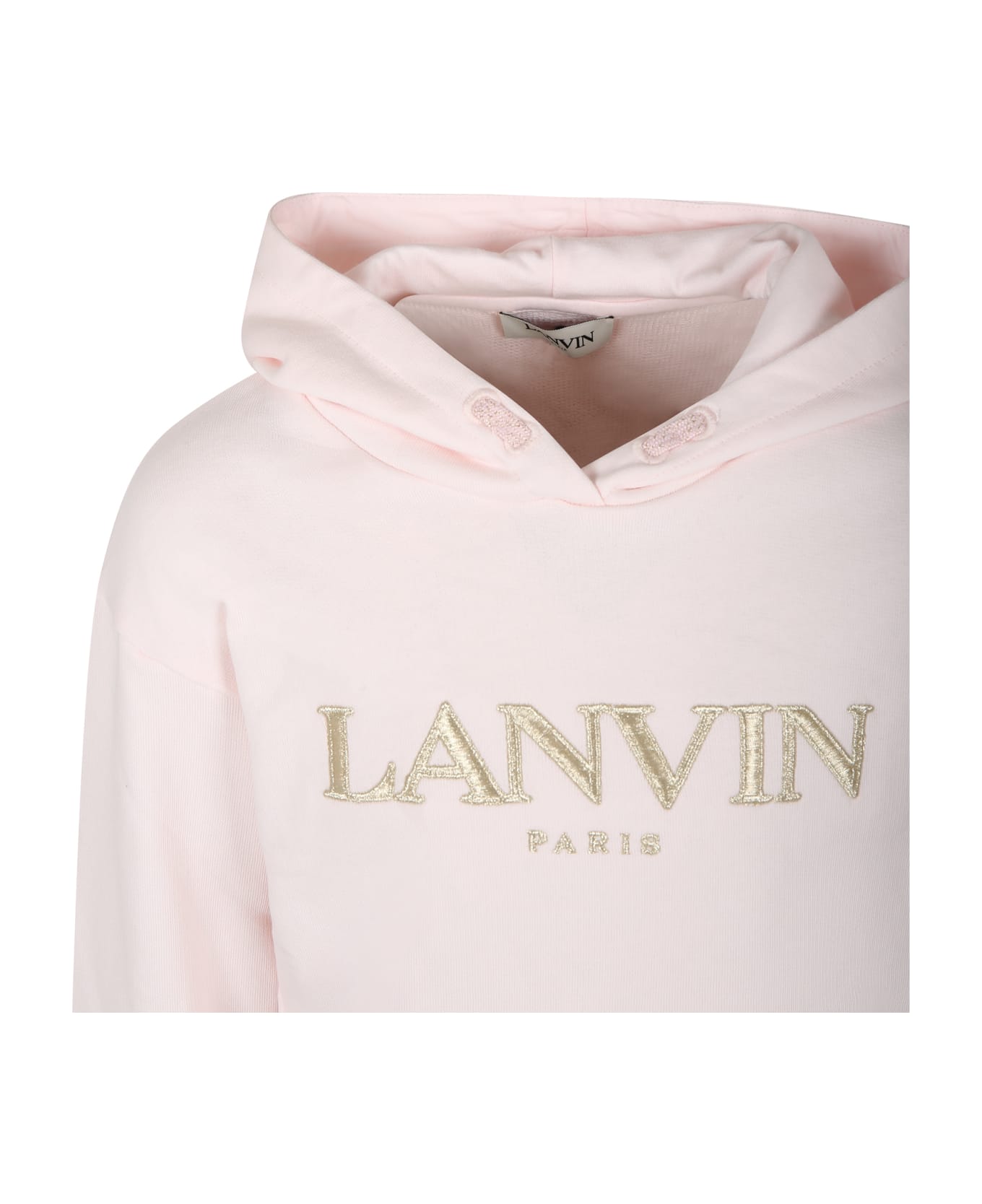 Lanvin Pink Sweatshirt With Hood For Girl With Logo - Pink