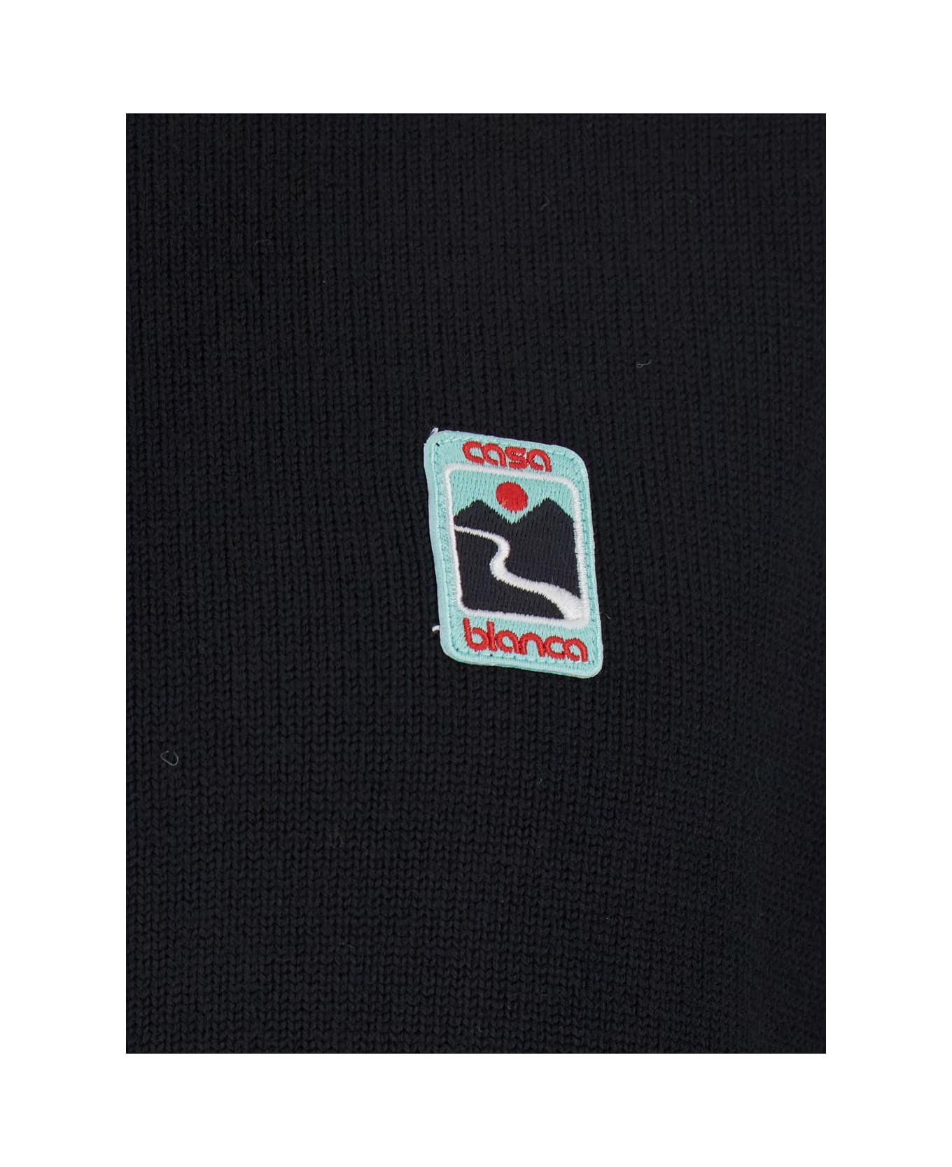Casablanca Black High Neck Sweatshirt With Logo Patch On The Front In Wool Man - Black