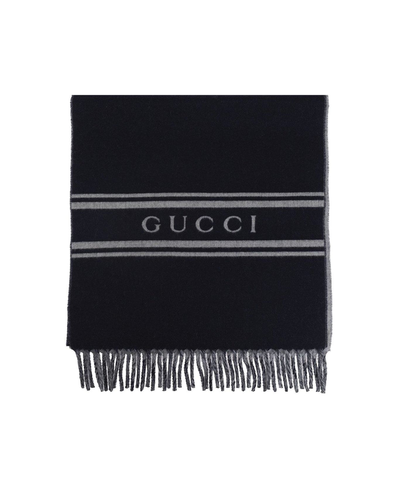 Gucci Logo Intarsia Fringed Scarf - Blue