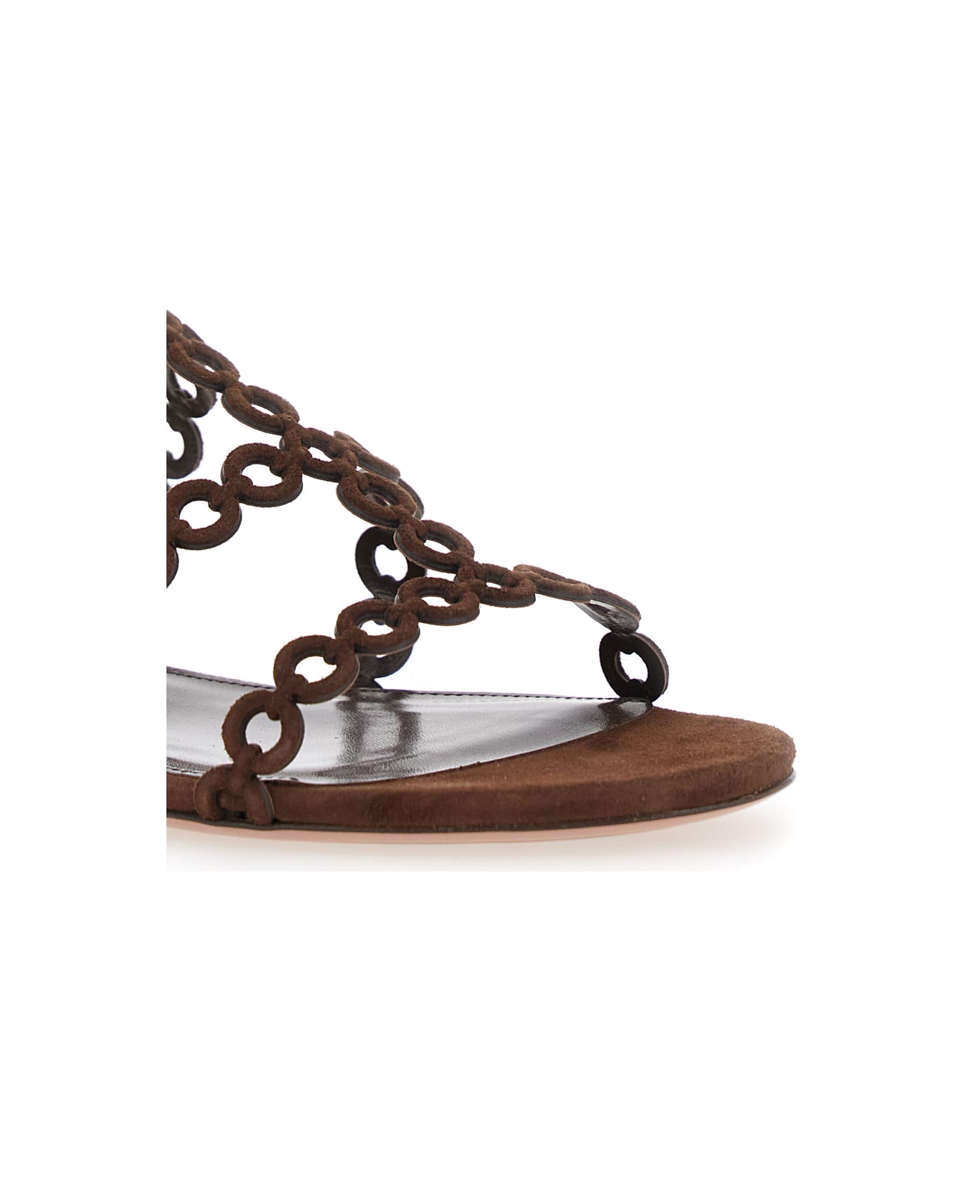 Aquazzura 
infinity Chain
 Brown Sandals With Adjustable Strap And Buckle In Suede Woman - Marrone フラットシューズ