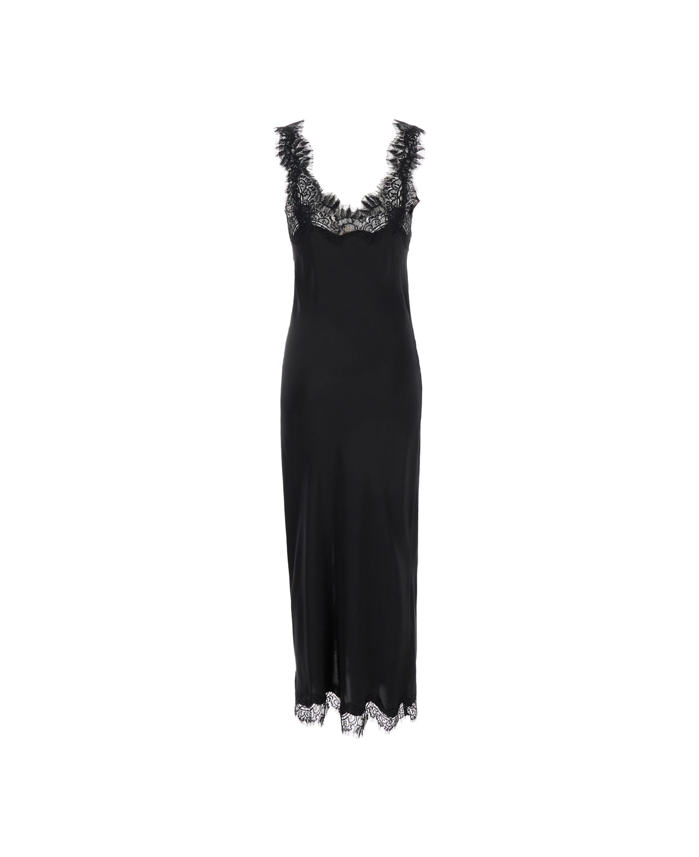 Gold Hawk 'miley' Long Black Dress With Tonal Lace Trim In Silk Woman - Black