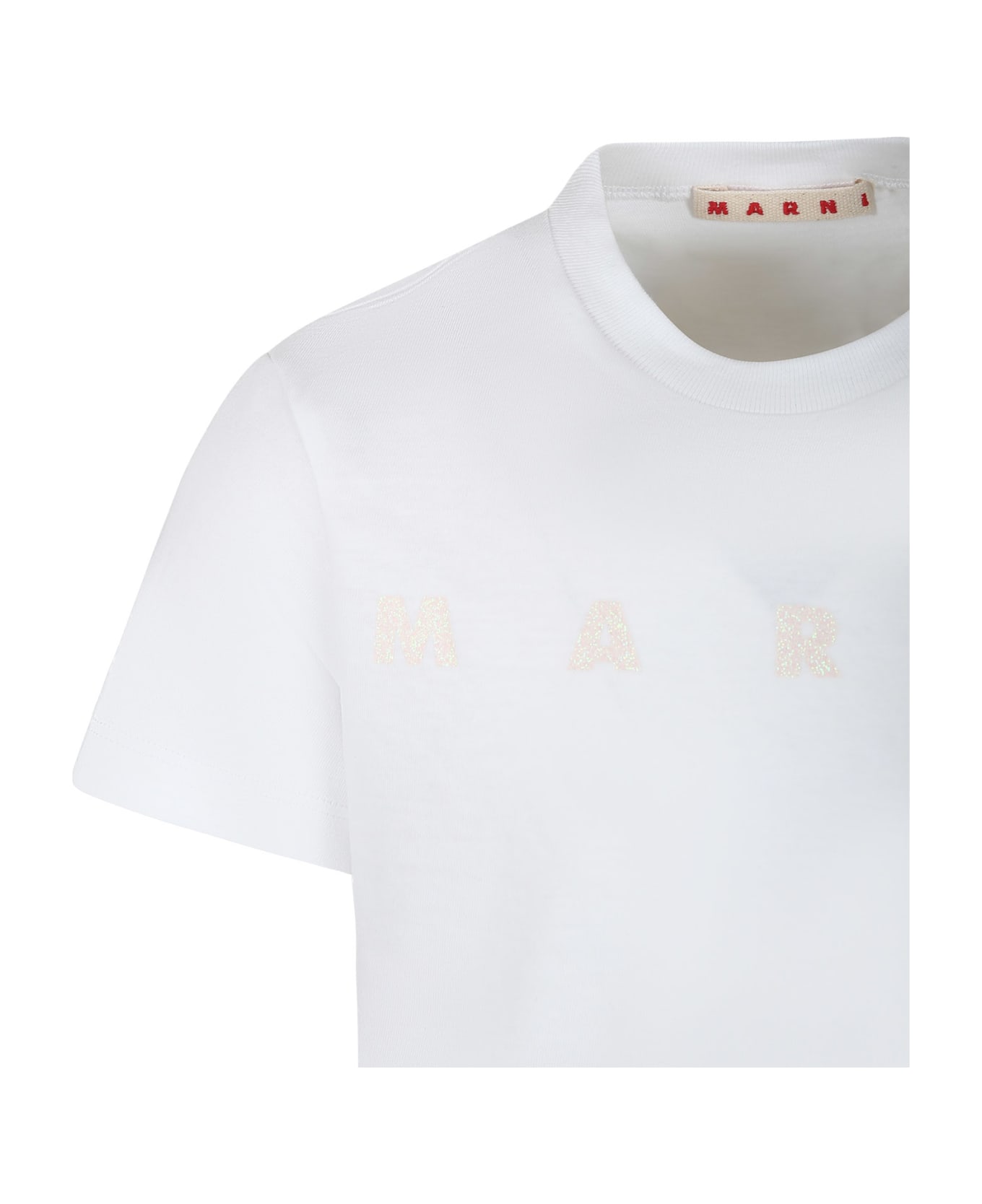 Marni White Crop T-shirt For Girl With Logo - White Tシャツ＆ポロシャツ