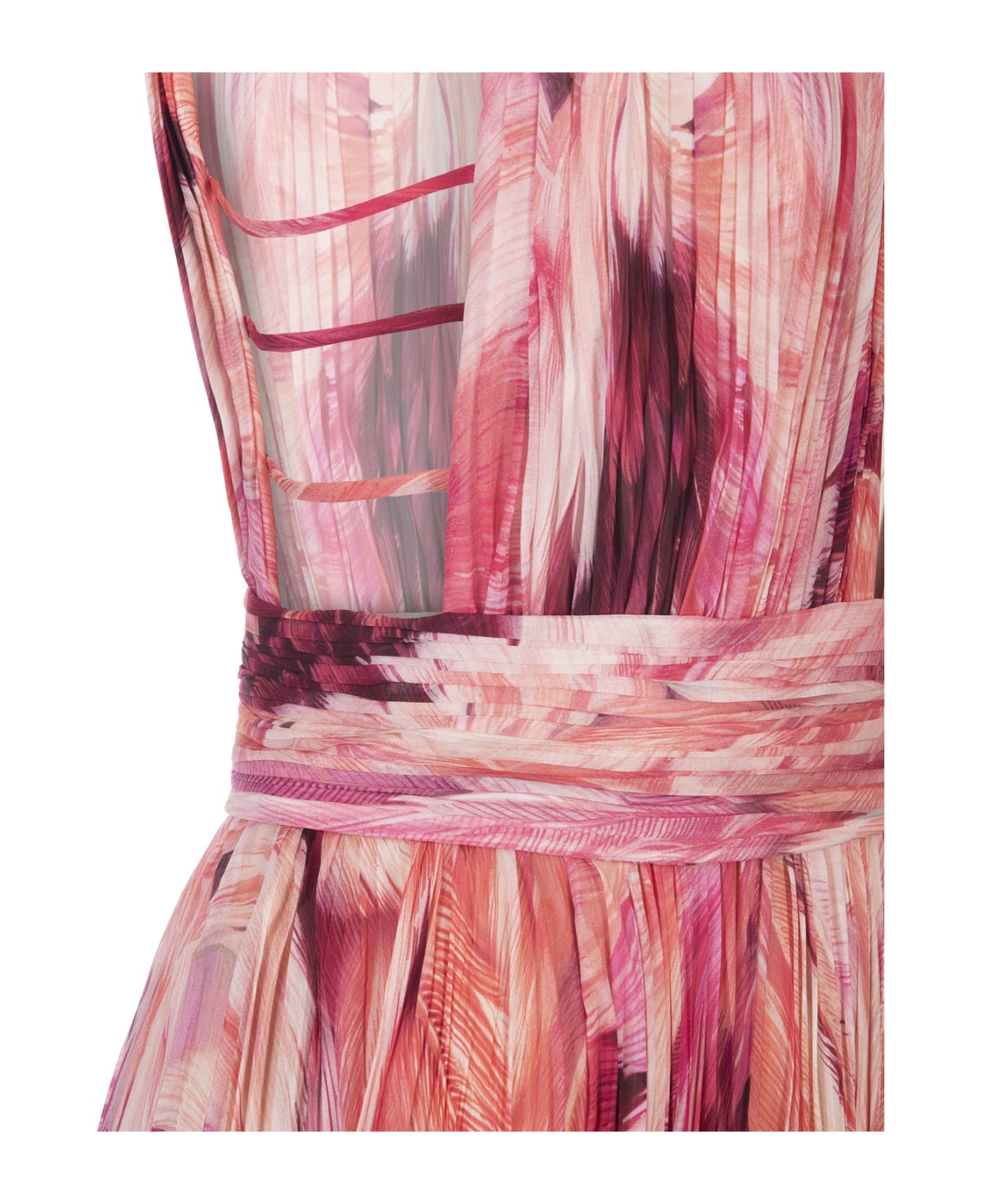 Roberto Cavalli Long Silk Dress With Pink Plumage Print - Pink