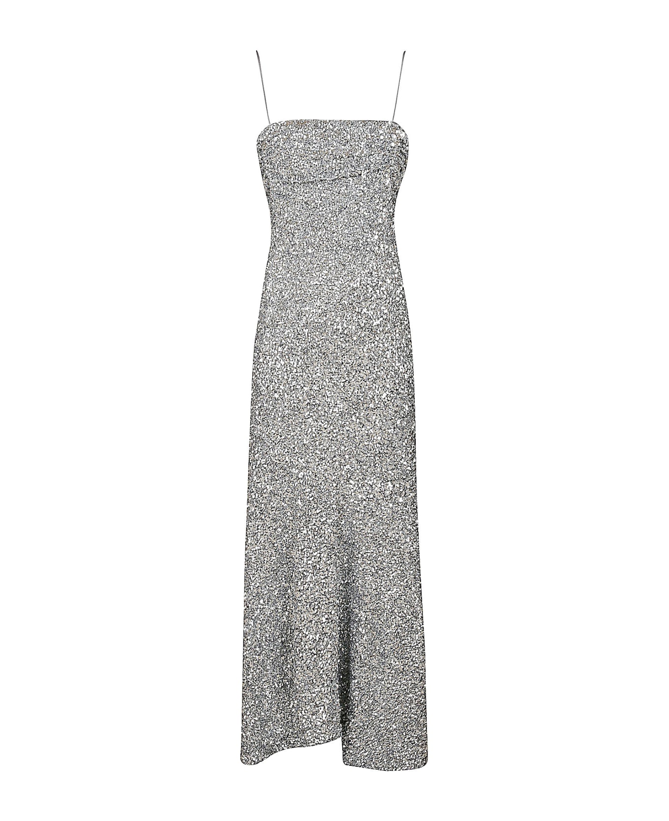 Ganni All-over Metallic Embellished Dress - Silver