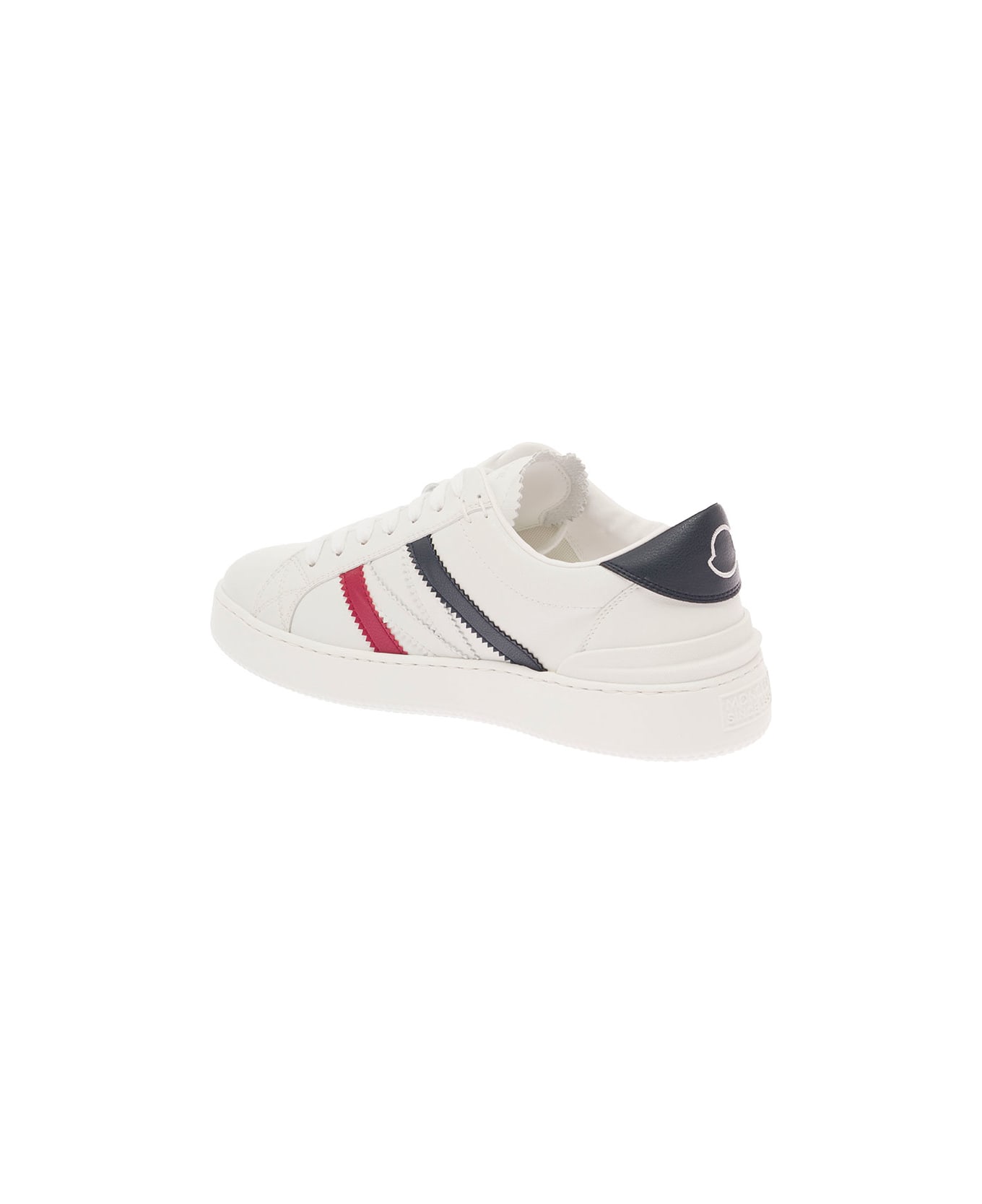 Moncler 'monaco' White Low Top Sneakers With Tricolor Stripes And Logo In Faux Leather Woman - White