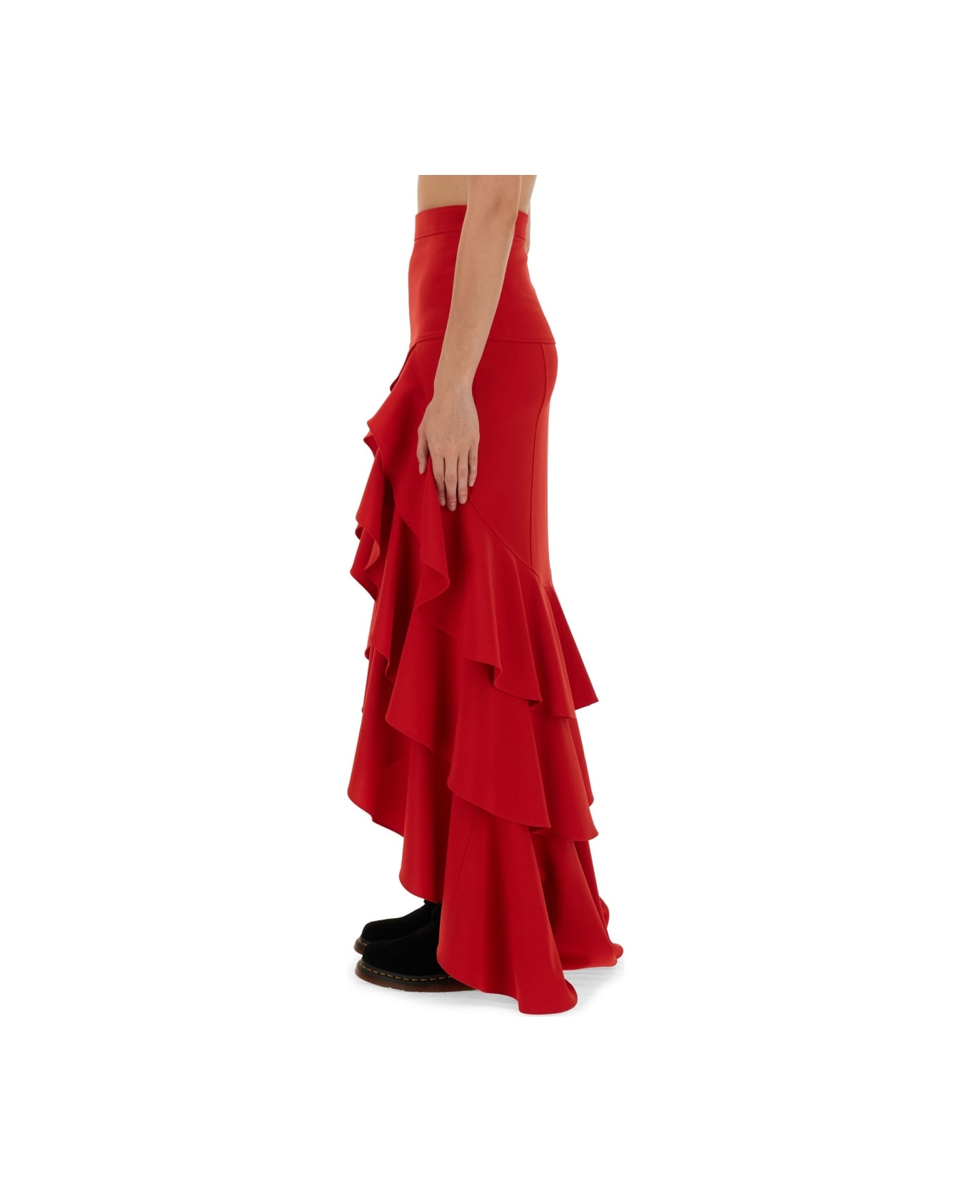 Moschino Crepe Skirt With Ruffles - RED