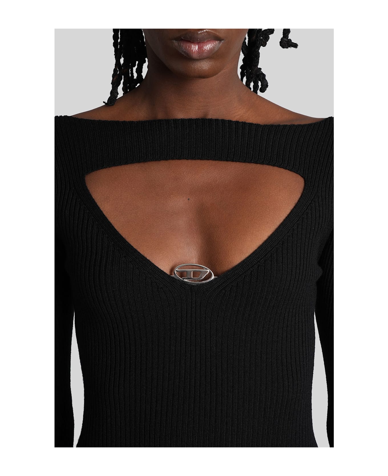 Diesel M-oloni Long Dress In Black Wool - black