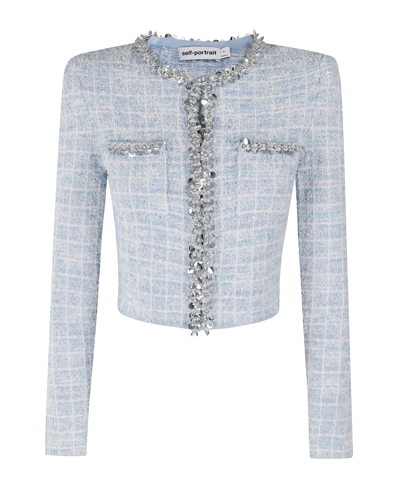self-portrait Check Cardigan - Blue
