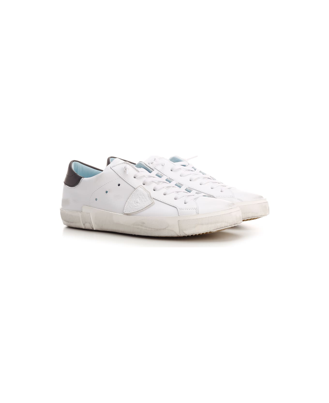 Philippe Model White 'prsx' Leather Sneakers With Black Heel Tab - Bianco