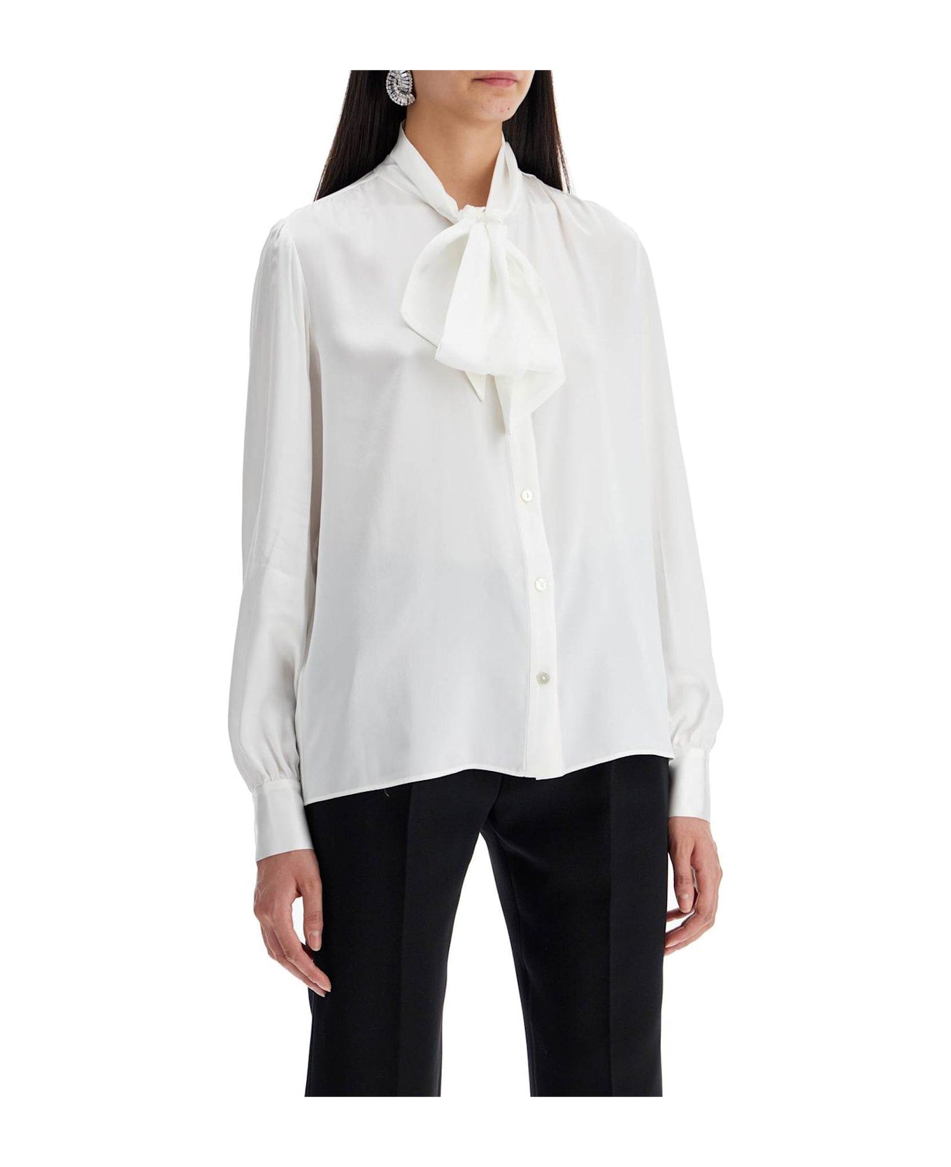 Alessandra Rich Pussy-bow Satin Blouse - white