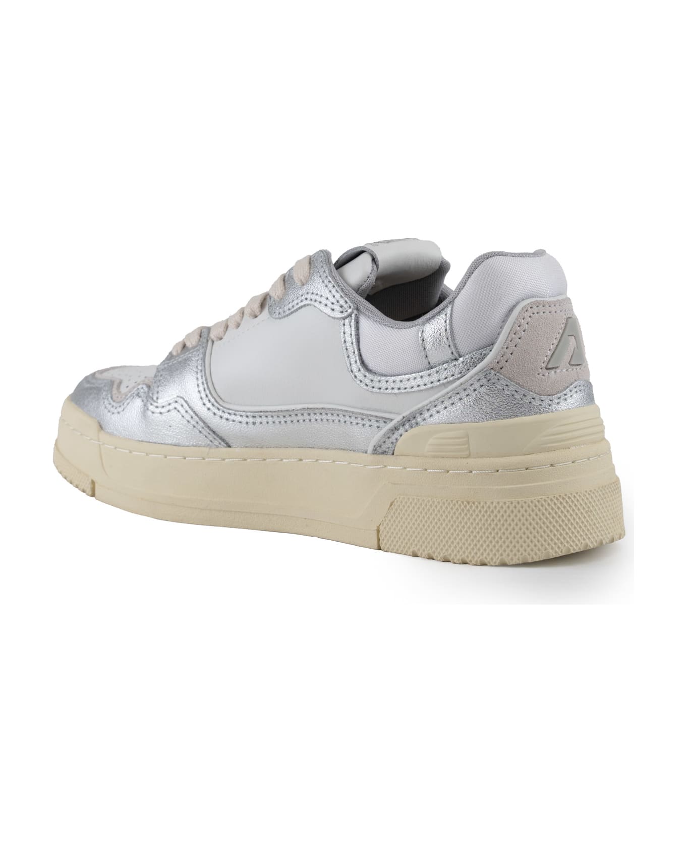 Autry Clc Sneakers In Metal Leather - Met/bot wht/silver