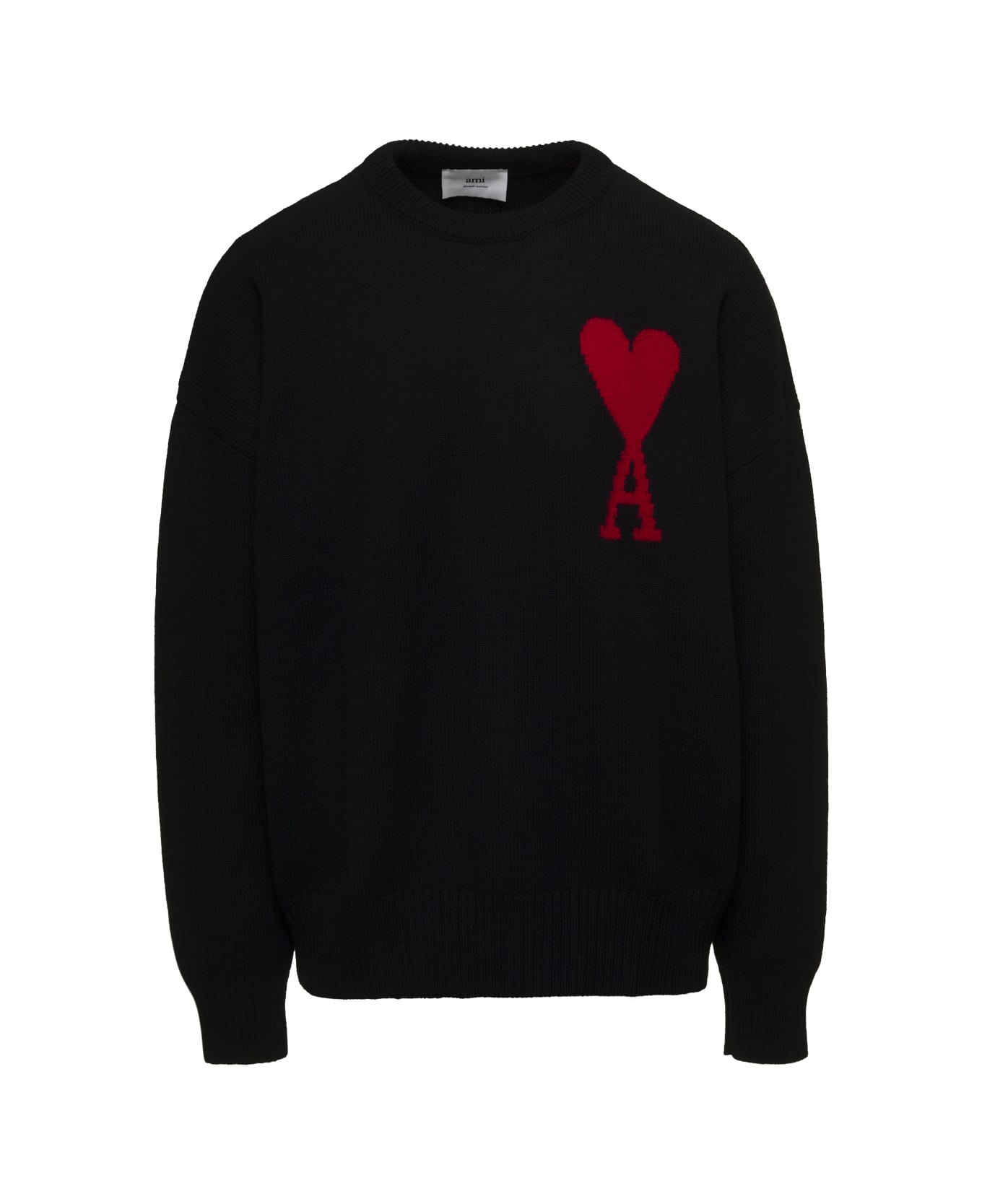 Ami Alexandre Mattiussi 'ami De Coeur' Black Sweater With Embroidered Logo In Wool Man Ami Alexandre Mattiussi - Black