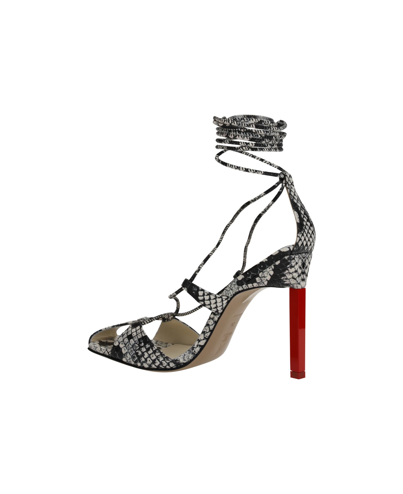 The Attico Snake Skin Laced Strap Sandals - White/Red