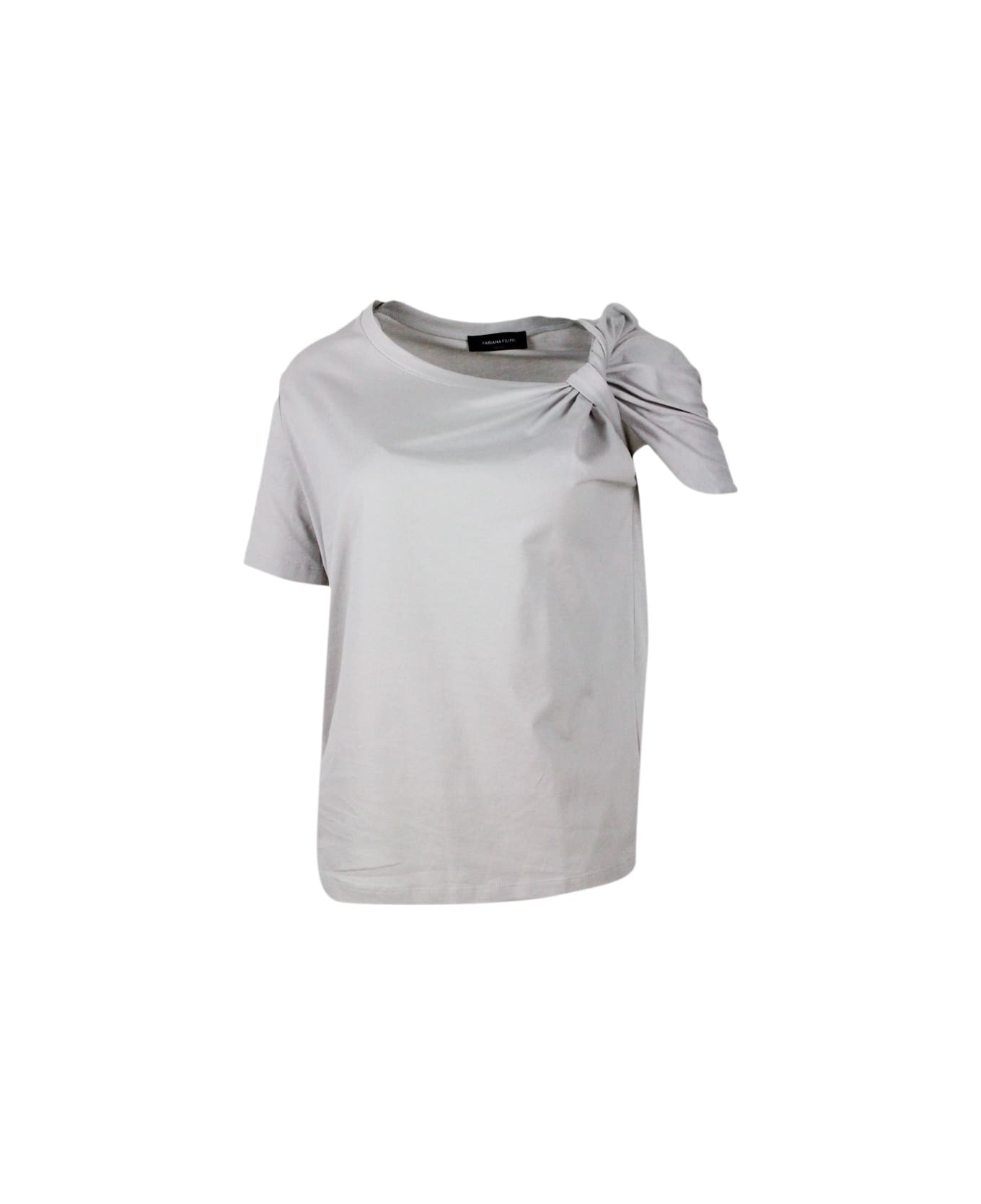 Fabiana Filippi T-shirt In Soft Stretch Jersey Cotton With Round Neck And Short Sleeves - Beige