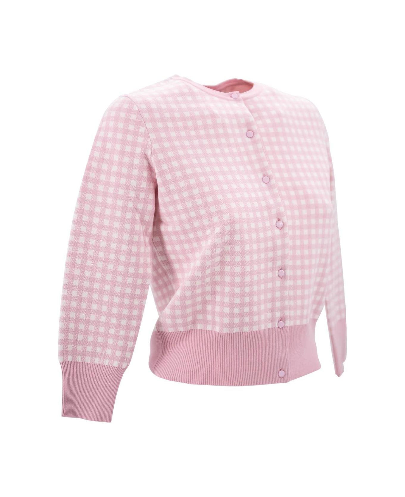 Max Mara Studio Checked Long-sleeved Top - White/pink コート＆ジャケット