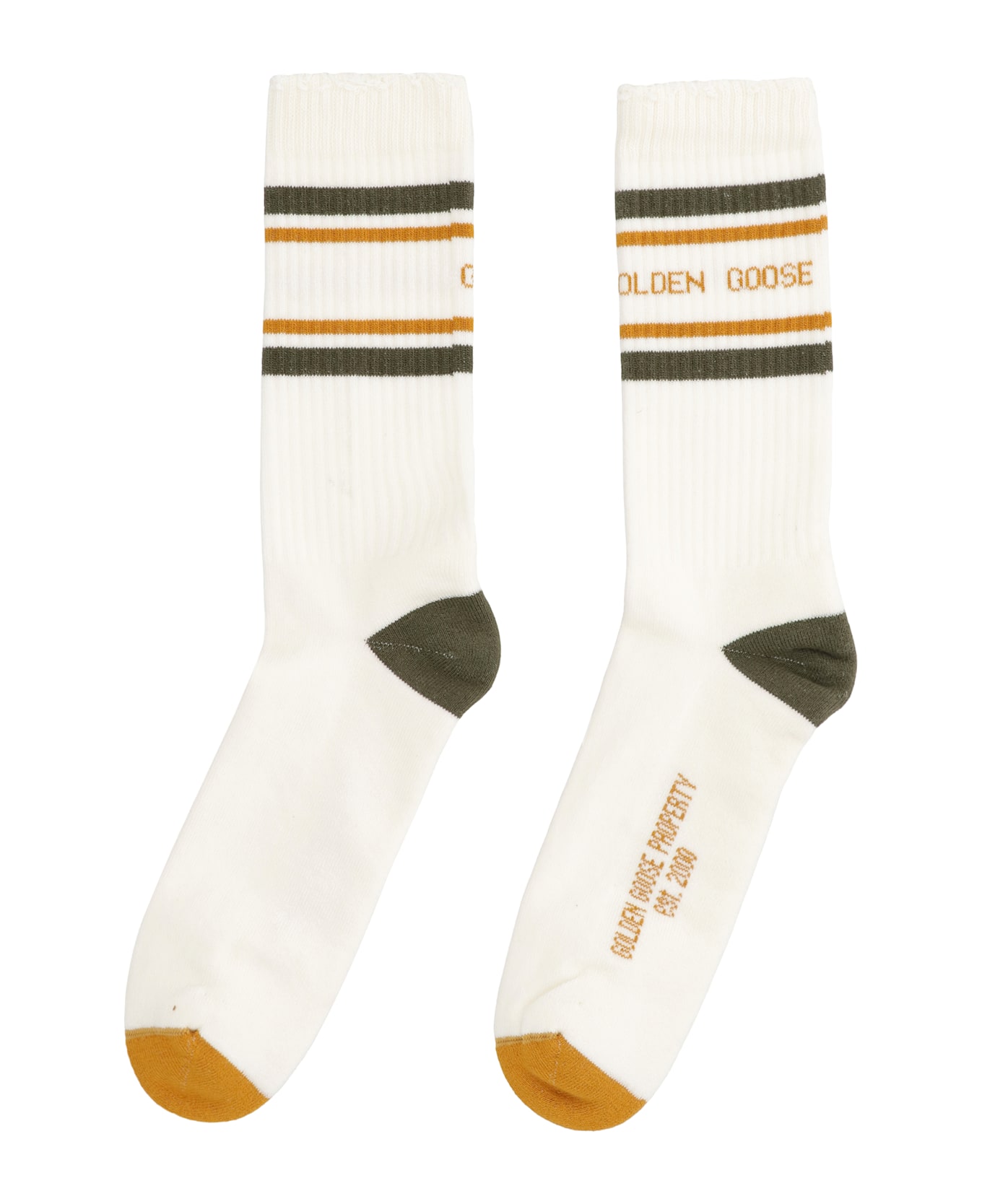 Golden Goose Logo Cotton Blend Socks - HERITAGE WHITE/FOREST NIGHT/TINSEL