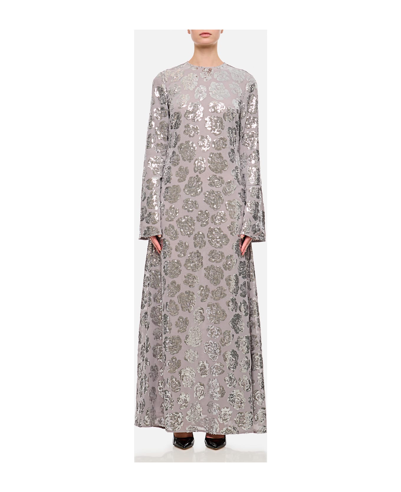 Rotate by Birger Christensen Sequin Chiffon Maxi Dress - Silver