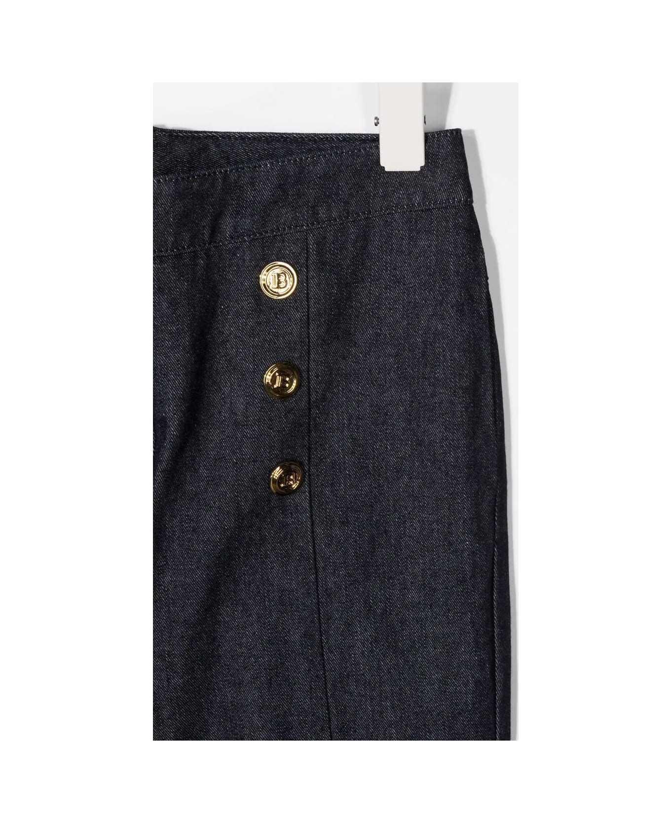 Balmain Navy Blue Kids Tapered Trousers With Golden Embossed Buttons - Blu navy