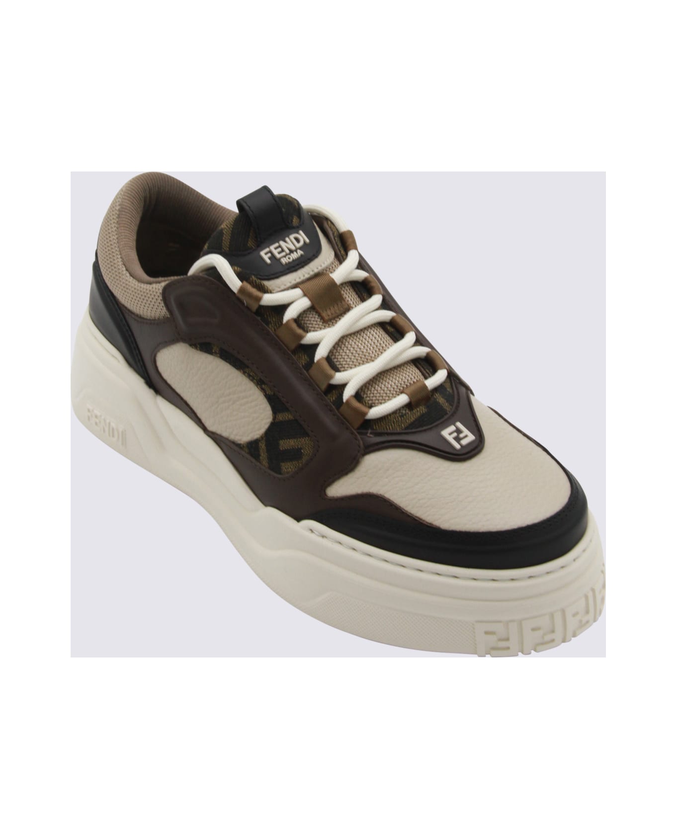 Fendi Brown And White Force Sneakers - Black