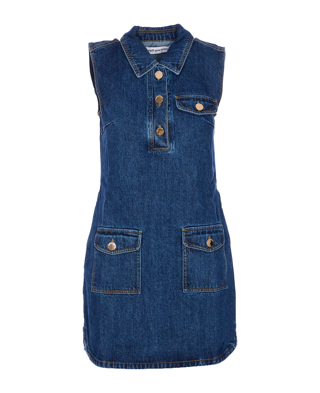 self-portrait Denim Sleeveless Mini Dress - Blue