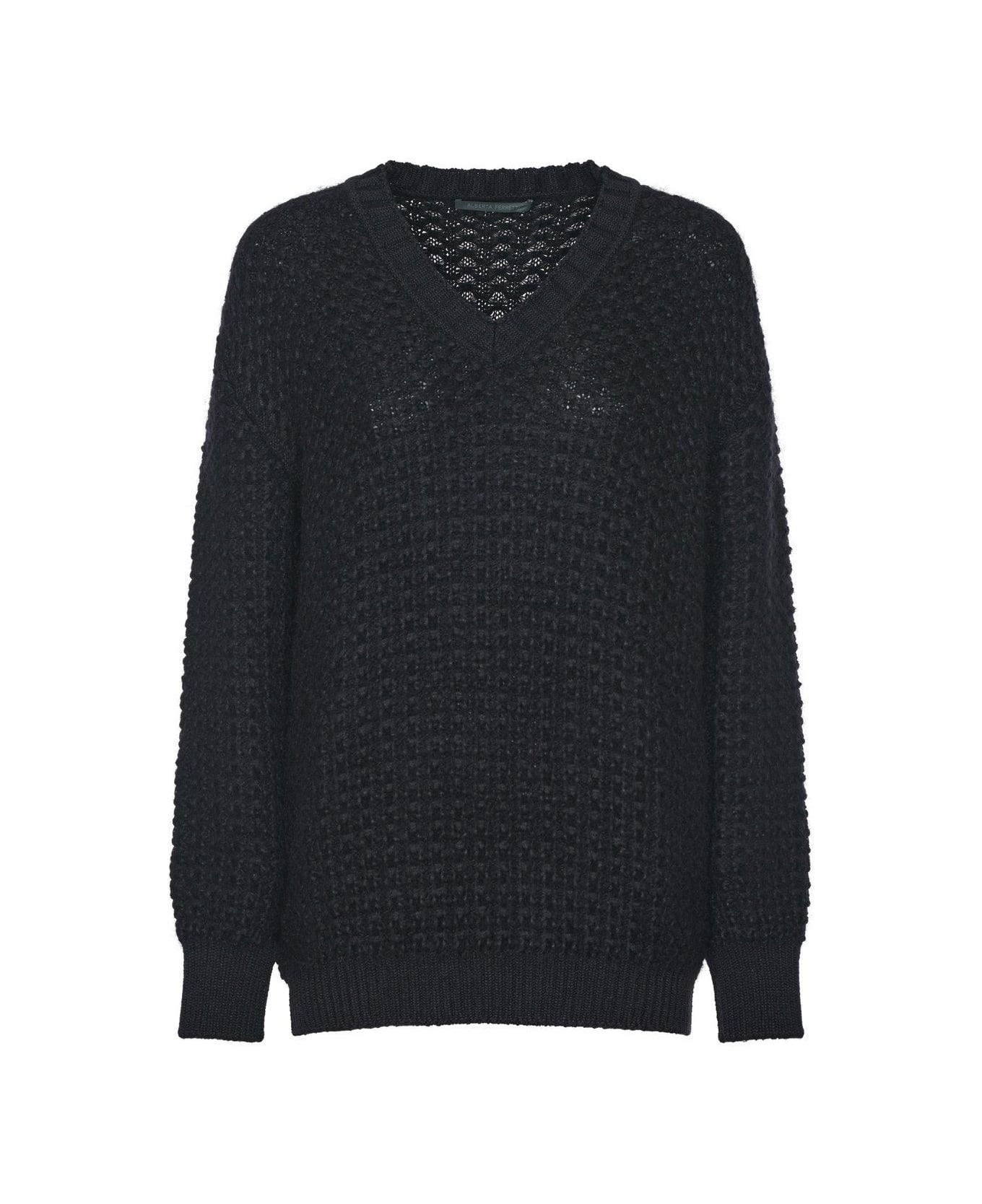 Alberta Ferretti Oversized V-neck Jumper - Black