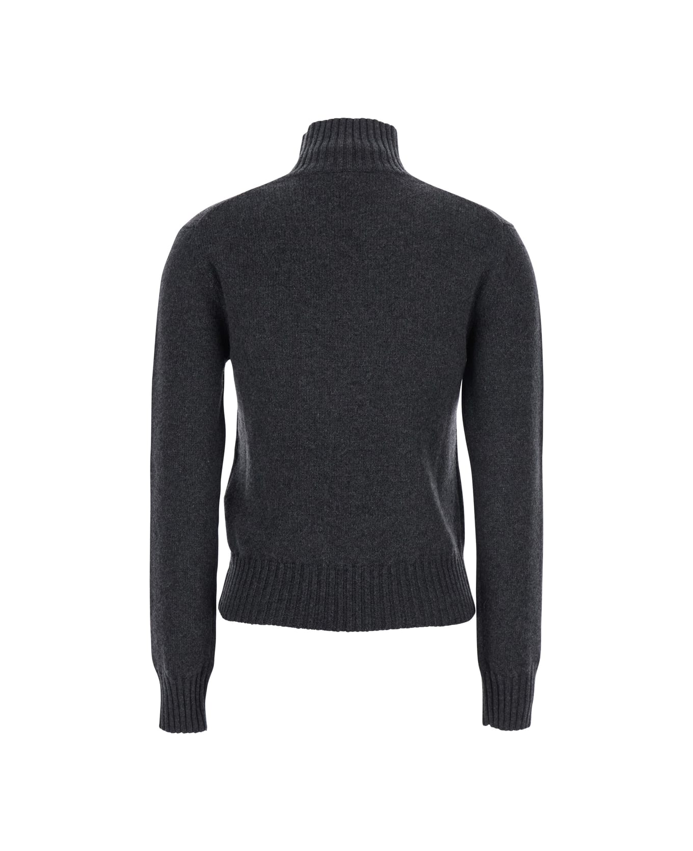 Ami Alexandre Mattiussi Grey Turtleneck Sweater With Ribbed Trims In Cashmere Woman - Grey