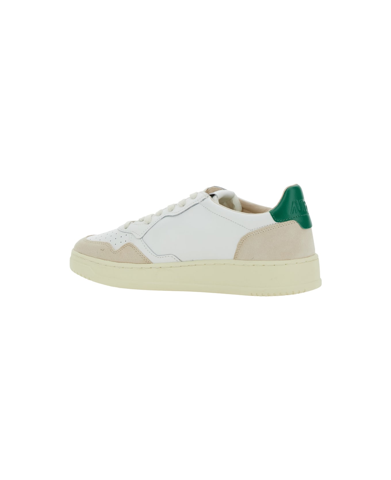Autry 'medalist' White Low Top Sneakers With Beige Suede Details In Leather Man - White