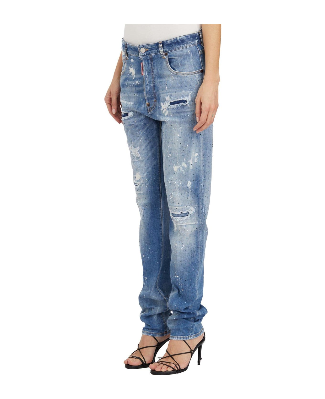 Dsquared2 Embellished Distressed High-waist Jeans - Navy blue