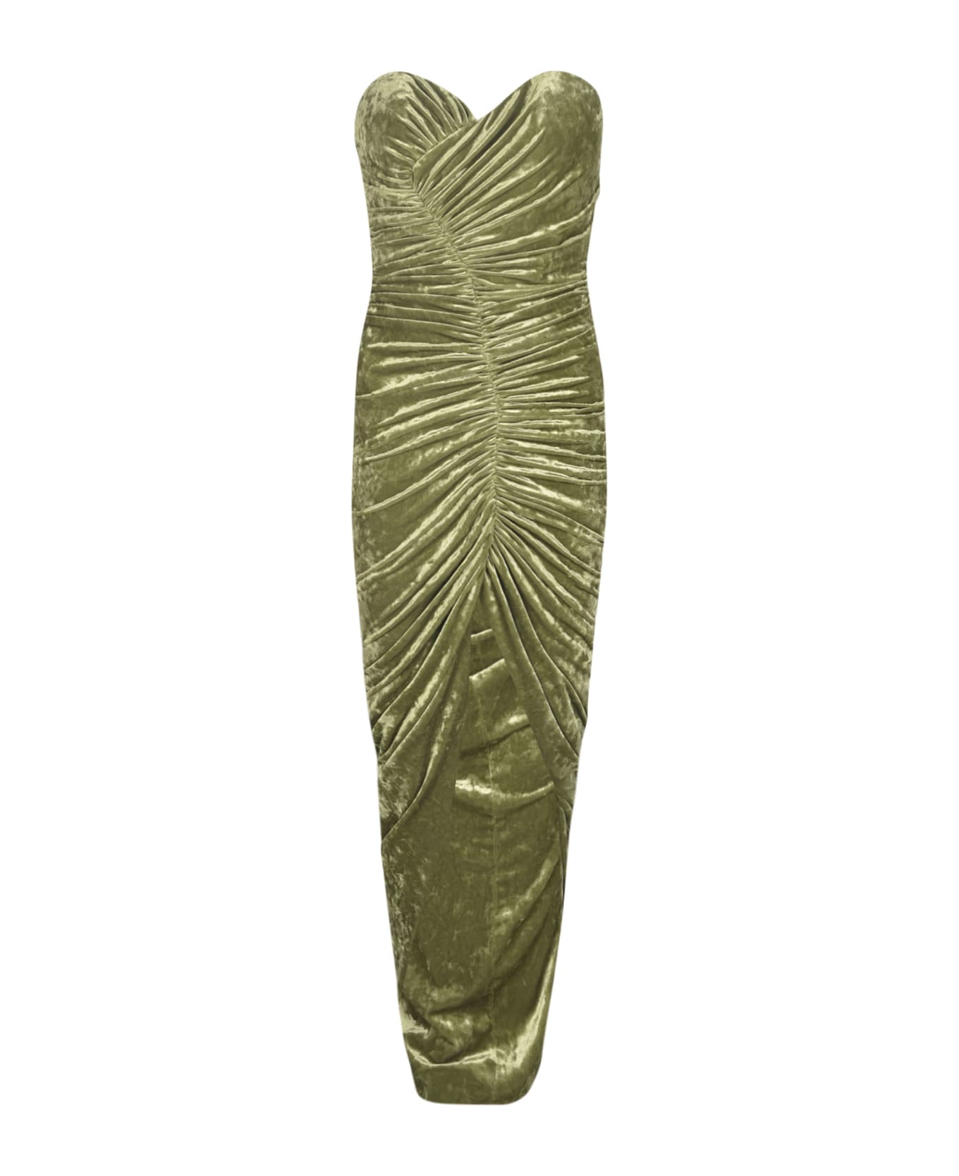 Alexandre Vauthier Off-shoulder Front Slit Wrap Velvet Dress - Olive Green ワンピース＆ドレス