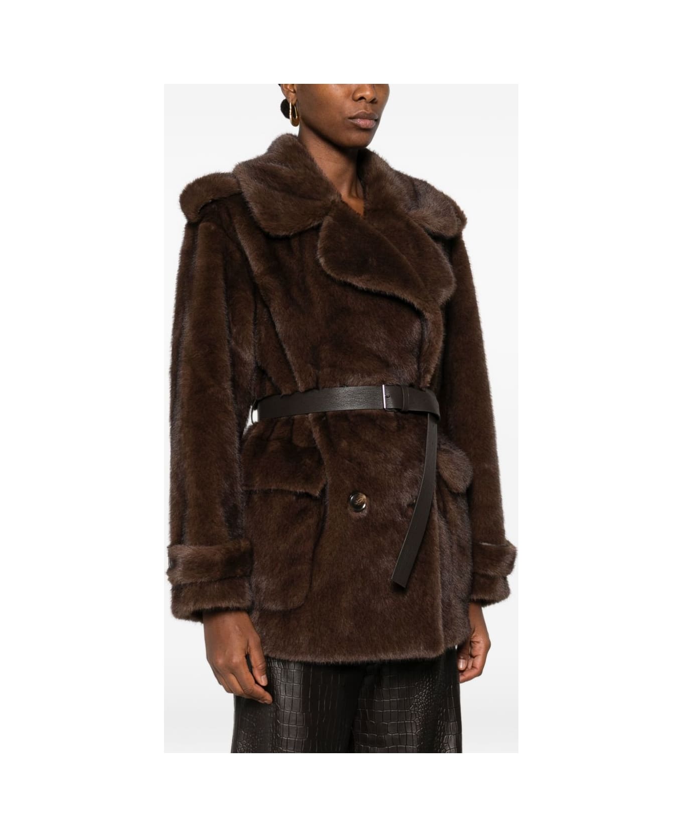 Parosh Faux Fur Coat - Brown