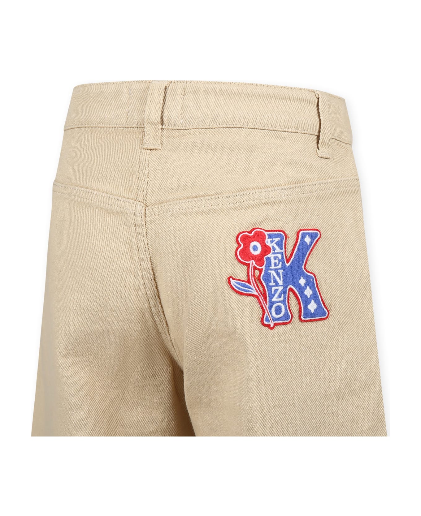 Kenzo Kids Beige Trousers For Girl With K Flower - Beige ボトムス