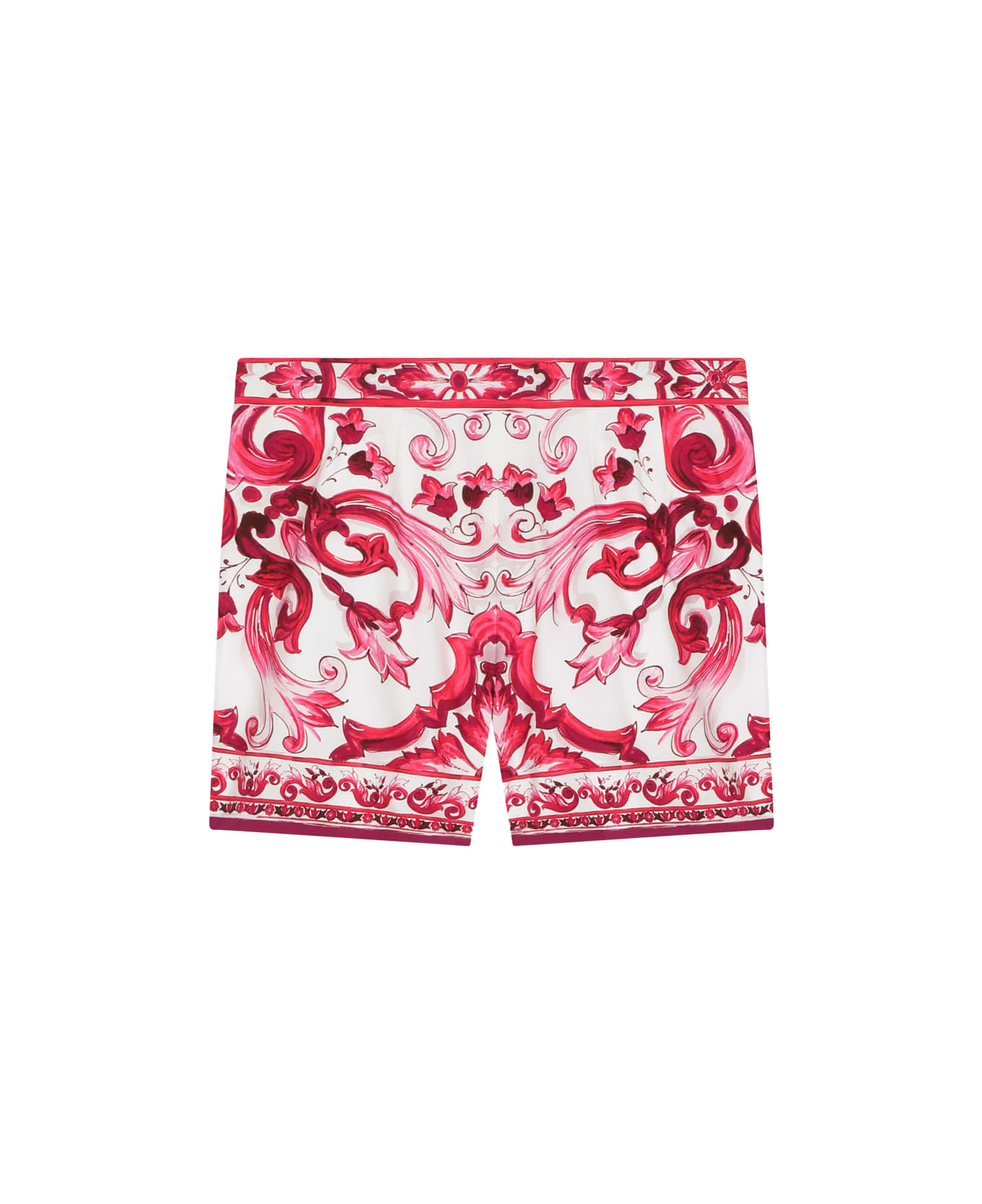 Dolce & Gabbana Poplin Shorts With Fuchsia Majolica Print - Pink