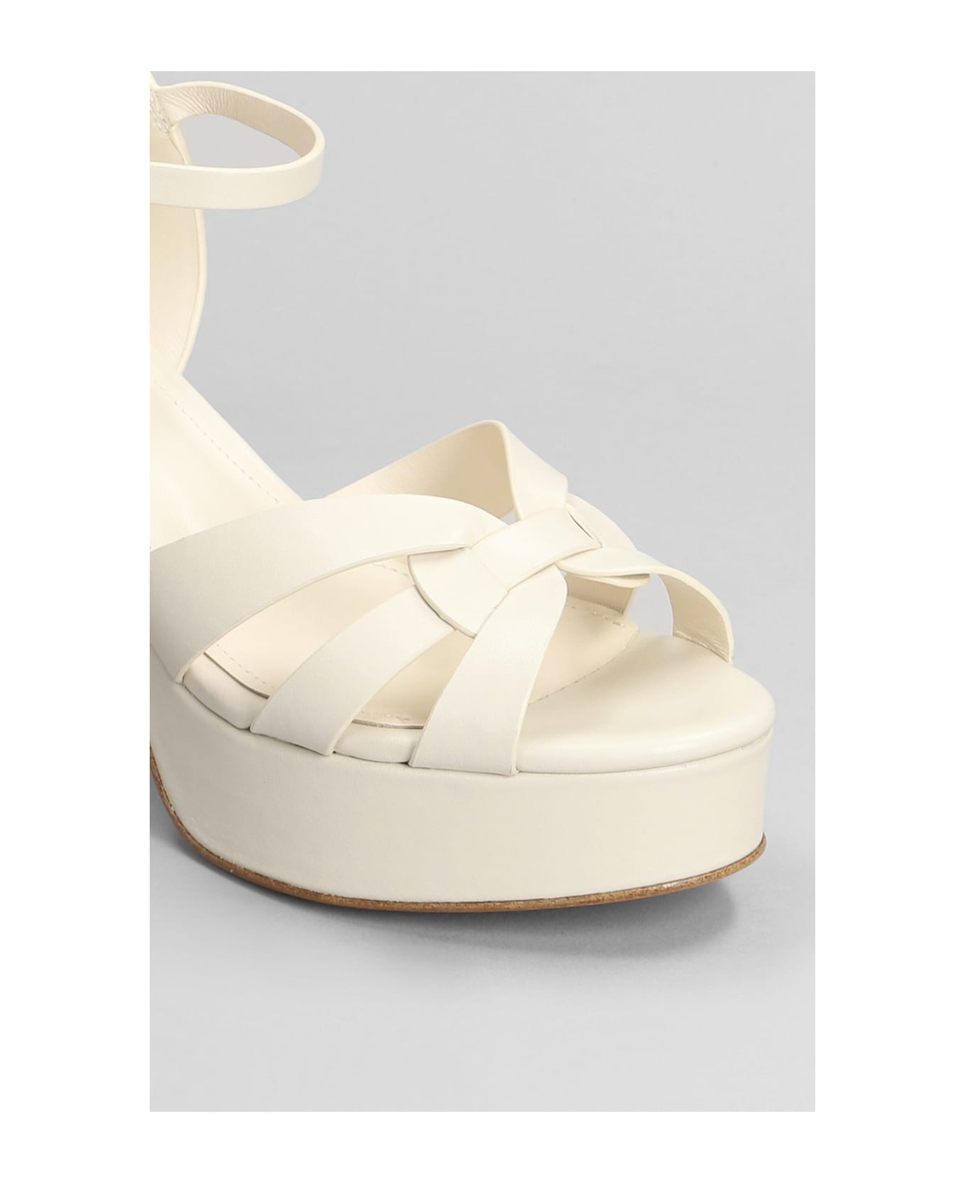 Lola Cruz Aria Platform 95 Sandals In Beige Leather - beige