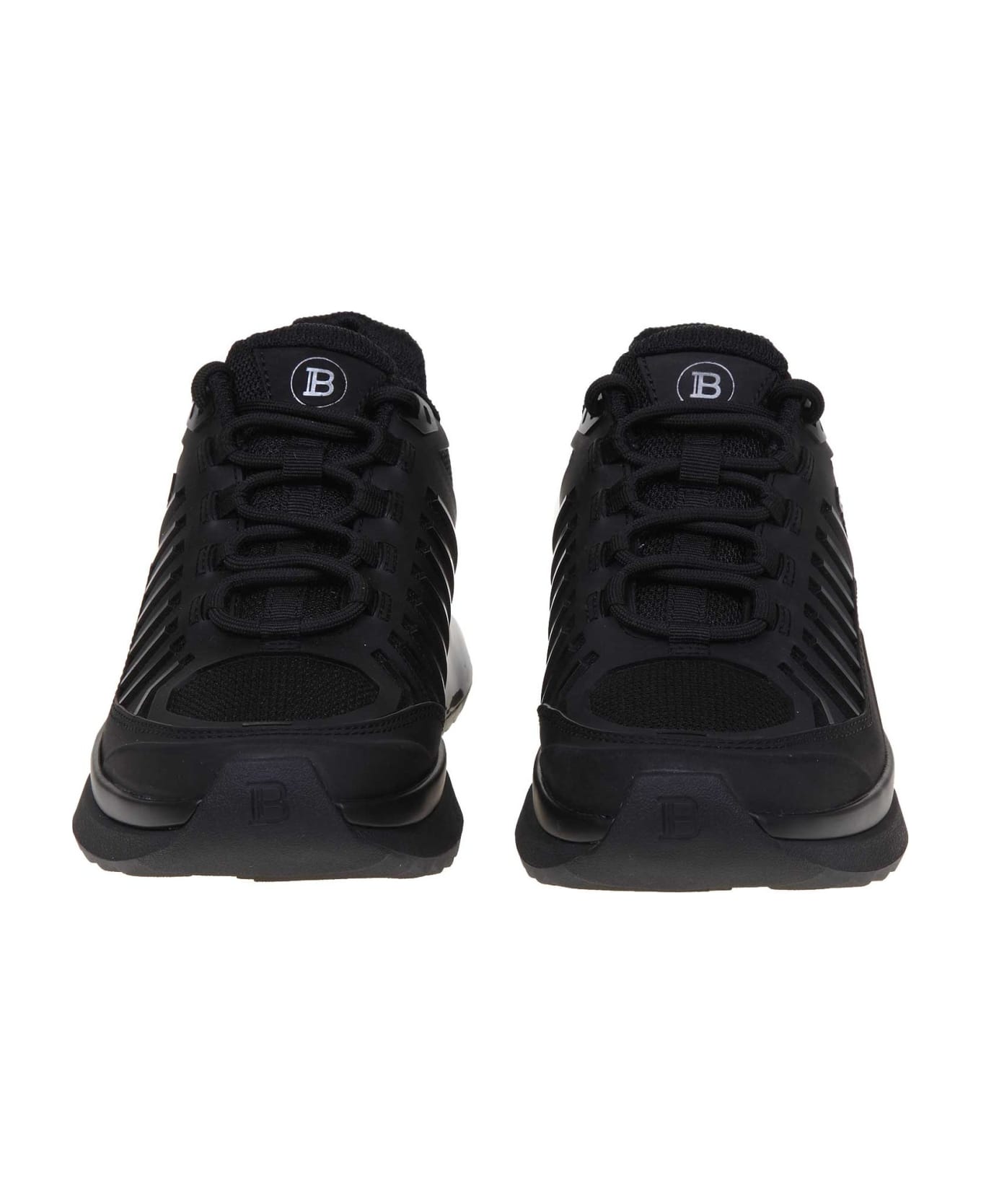 Balmain B-trail Sneakers In Leather And Black Fabric - Noir