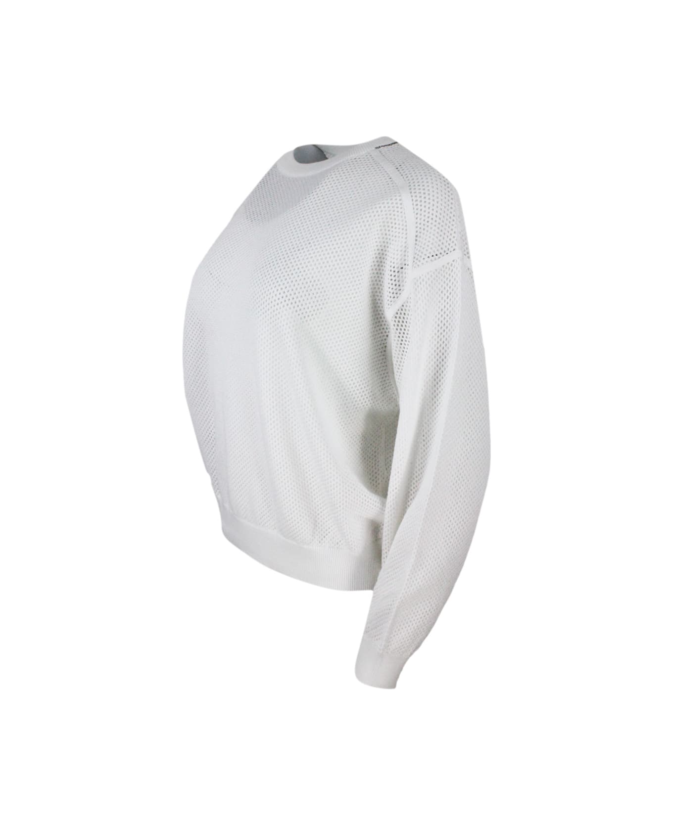 Brunello Cucinelli Sweater With Micro-mesh Work - White