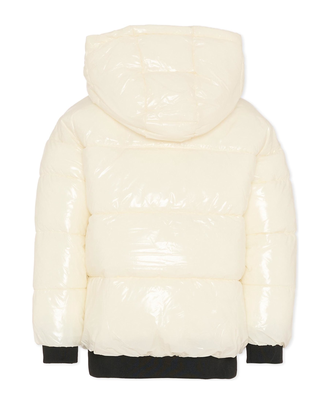 Karl Lagerfeld Kids Ivory Down Jacket For Girl With Logo - Ivory