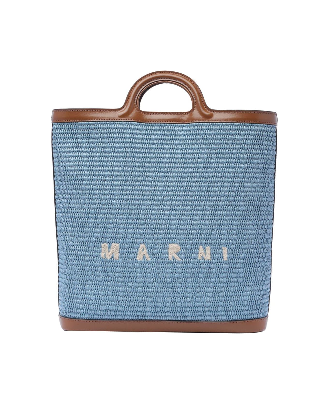 Marni Logo Embroidered Raffia Tote Bag - Nero