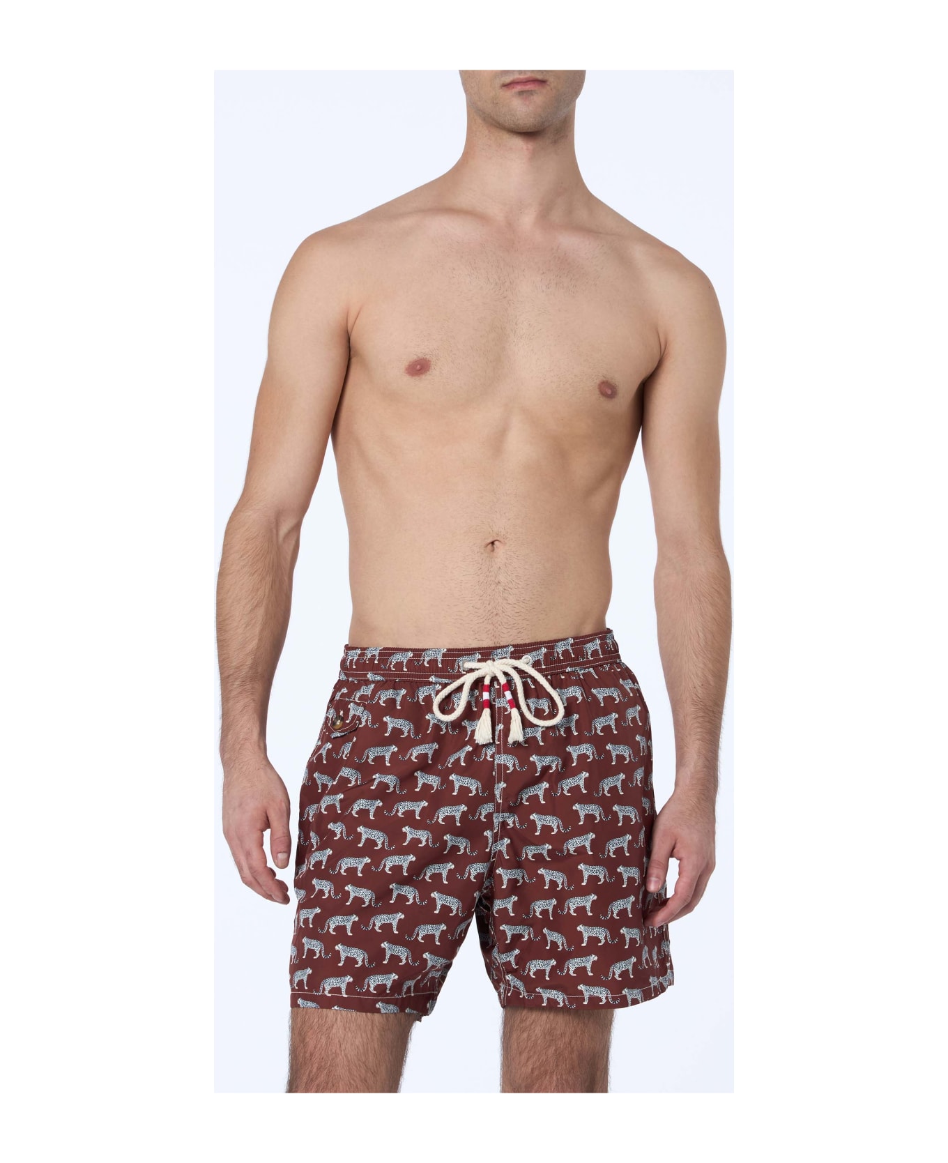 MC2 Saint Barth Man Lightweight Fabric Swim-shorts Lighting 70 With Micro Cheeta Print - BROWN