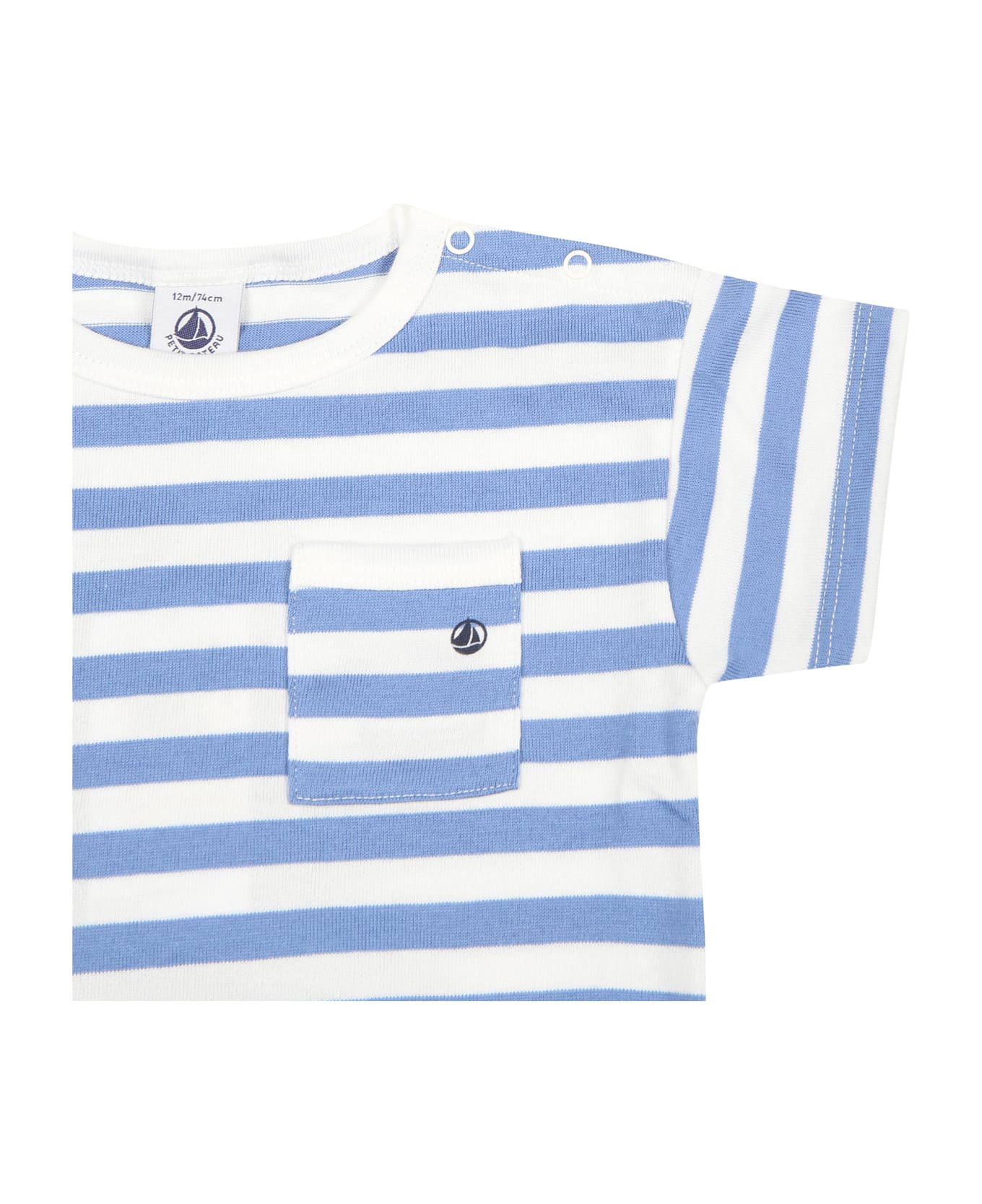 Petit Bateau Light Blue T-shirt For Baby Boy With Stripes - Light Blue Tシャツ＆ポロシャツ