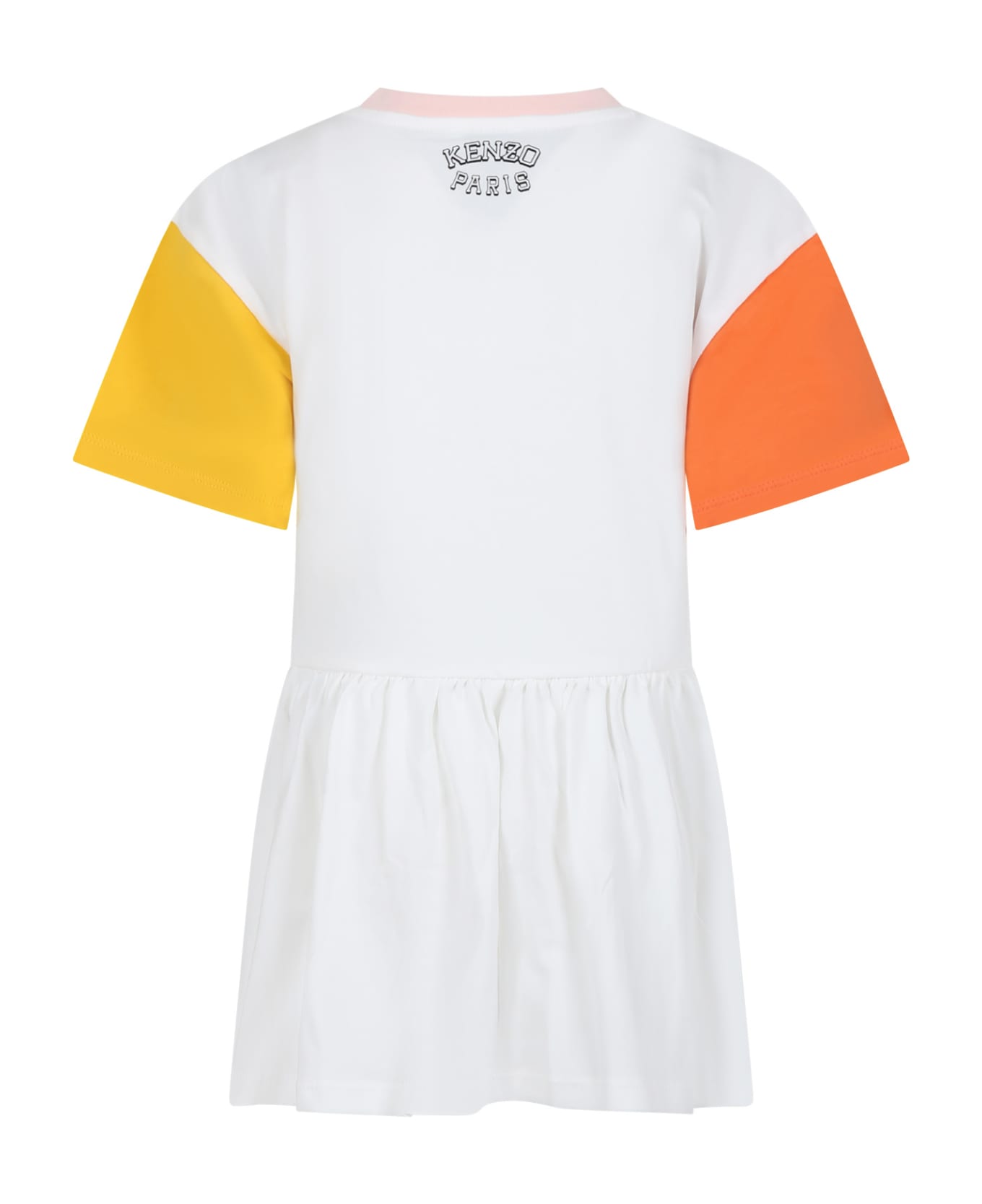 Kenzo Kids White Dress For Girl With Iconic Tiger And Logo - White