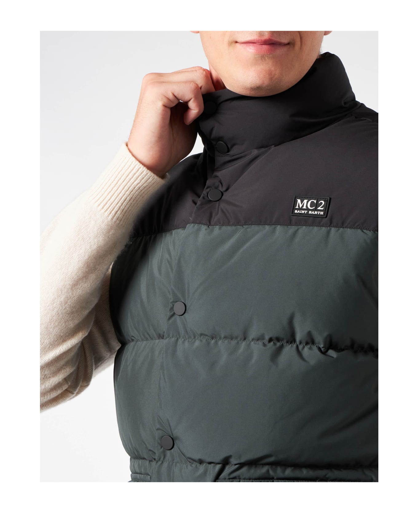 MC2 Saint Barth Man Down Padded Green Vest With Pockets - GREEN