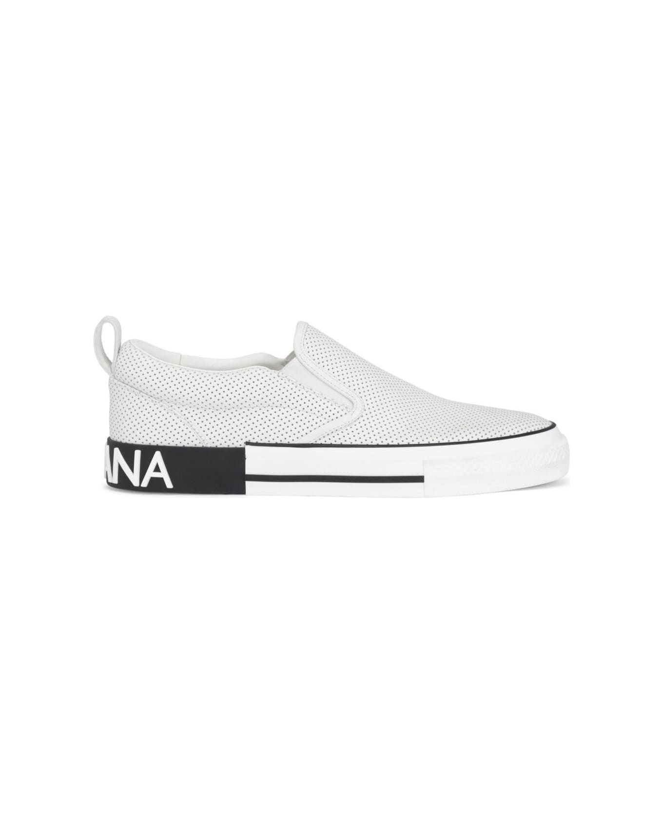 Dolce & Gabbana 'custom 2.zero' White Slip-on Sneakers With Contrasting Logo In Leather Blend Man - White